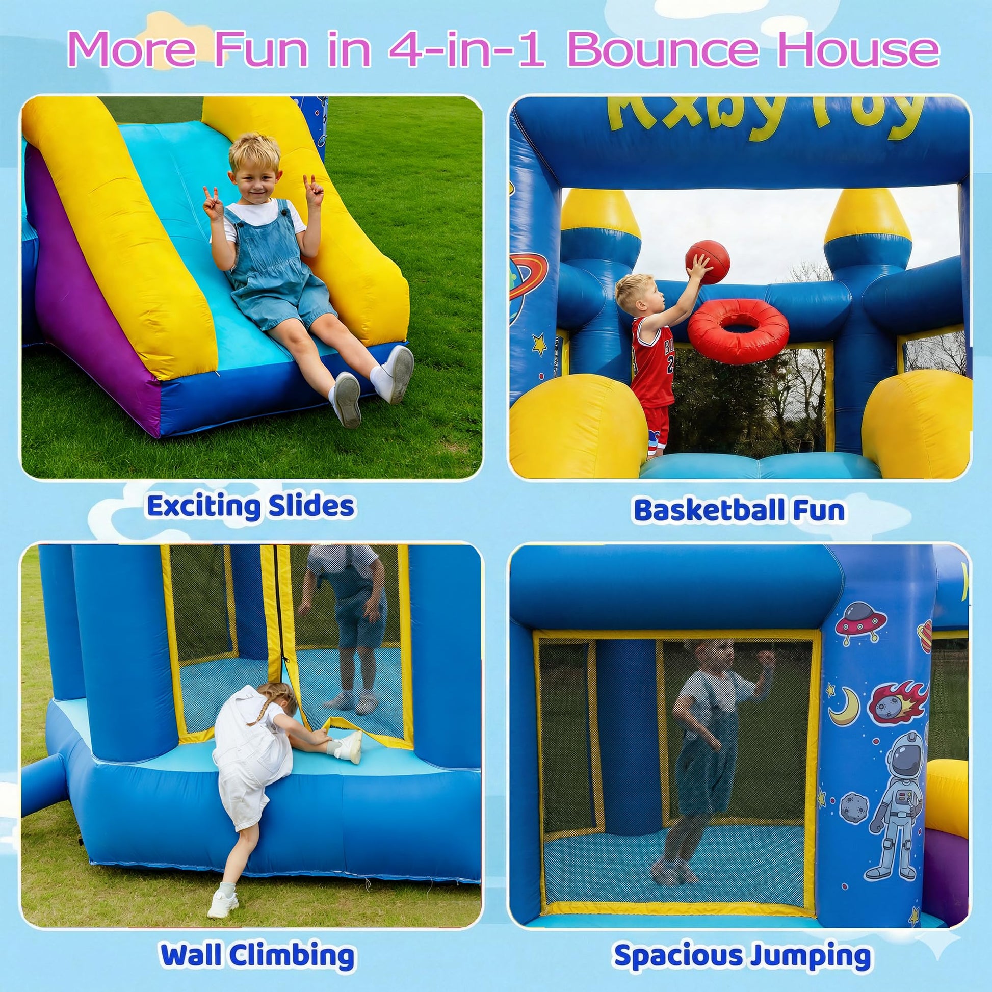 Inflatable Bounce House for Kids 3-10, 550W Blower Included Indoor Outdoor Bouncy House with Slide,Toddler and Infant Jumping Castle