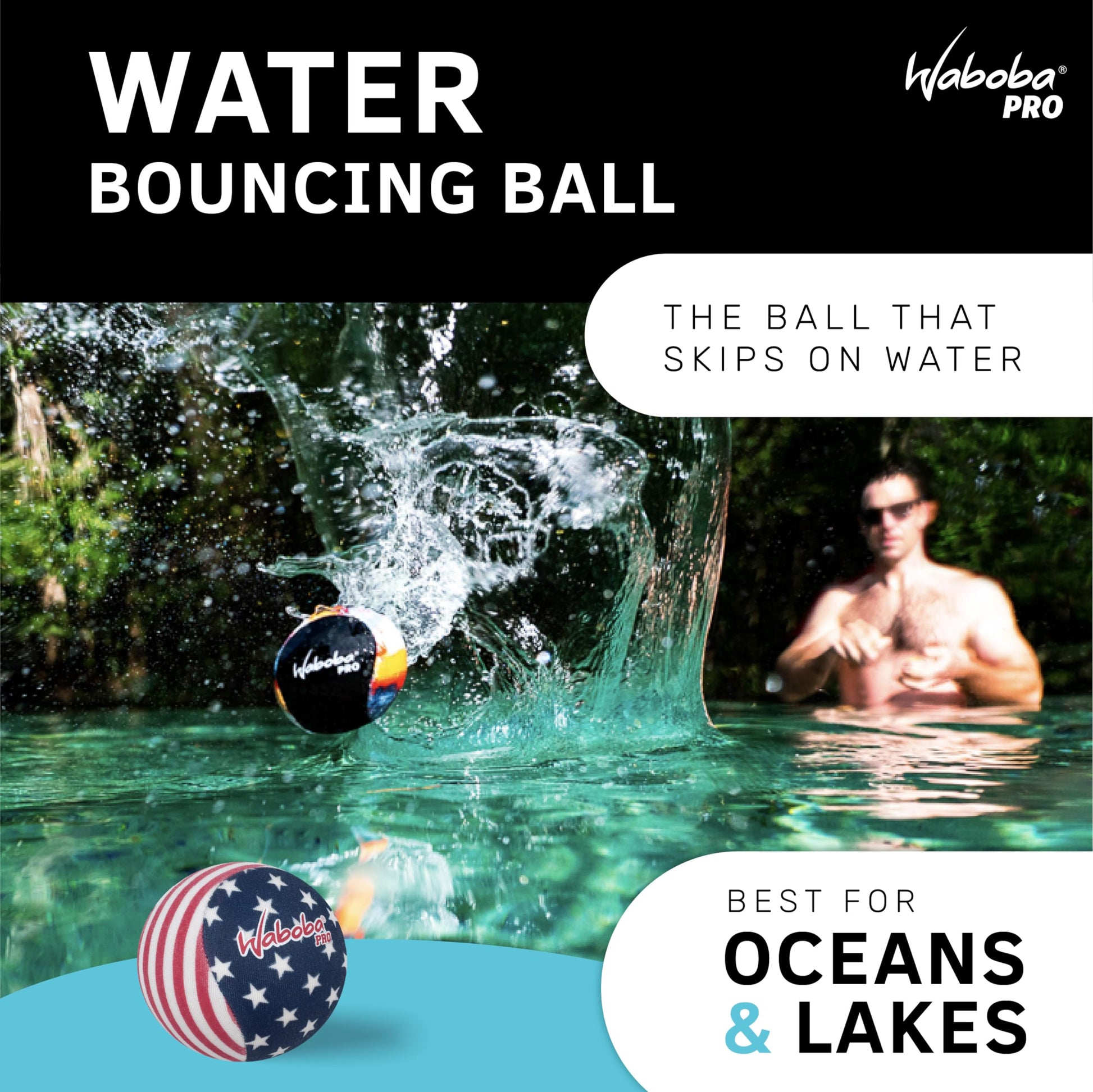 Waboba Original Water Skipping Ball Toy, Stars & Stripes