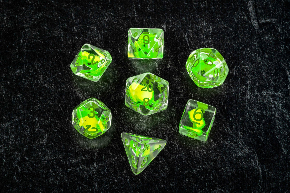 FanRoll Dragon StormTM Inclusion Resin Dice Set: Green Dragon