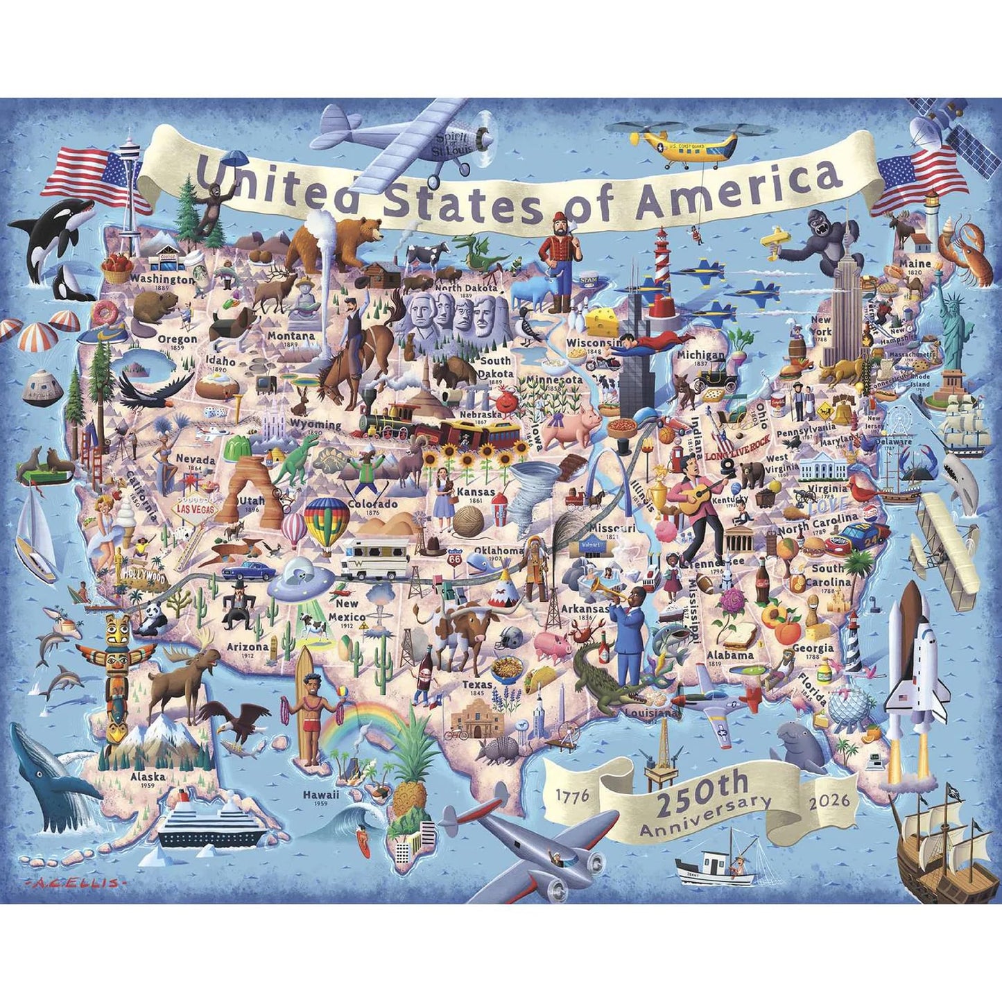 Boardwalk 100 Piece Jigsaw Puzzle 250th Anniversary 4th of July Patriotic Summer Premium Puzzles for Adults and Family 16"x20" - America the Beautiful