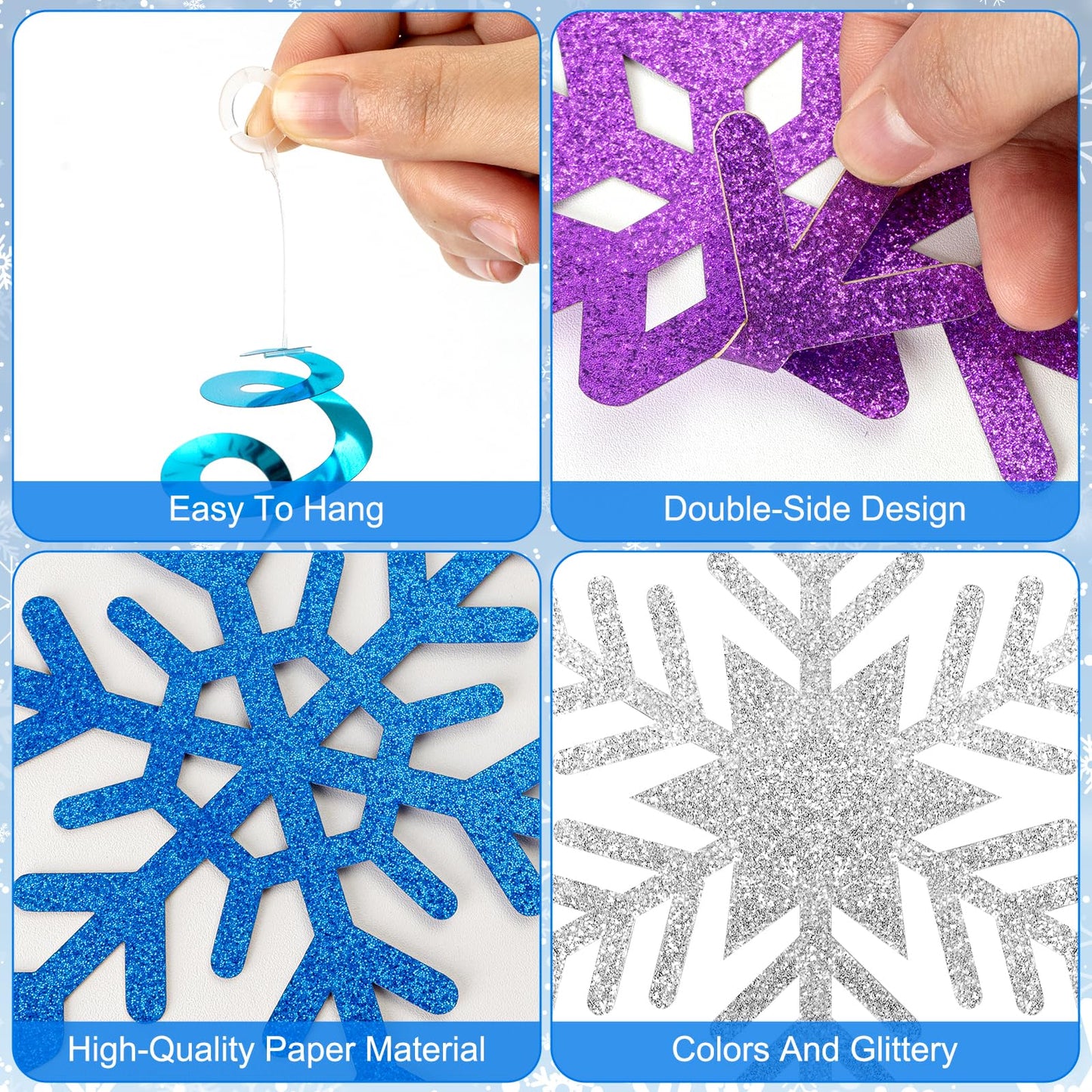20 Pcs Winter Snowflake Hanging Swirl Decorations - Snowflake Hanging Ceiling Streamers Blue Silver Purple Garland Ornament for Frozen Winter