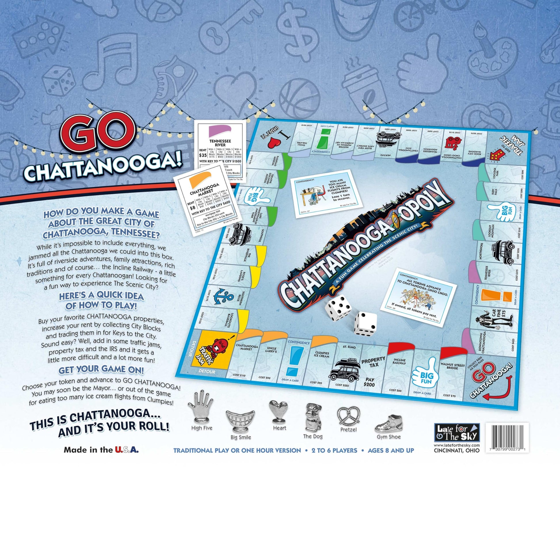 Late for The Sky Chattanooga-Opoly City Board Game - Scenic City Family Strategy, 2-6 Players Ages 8+, opoly-Style Play, Traditional or 1-Hour Game