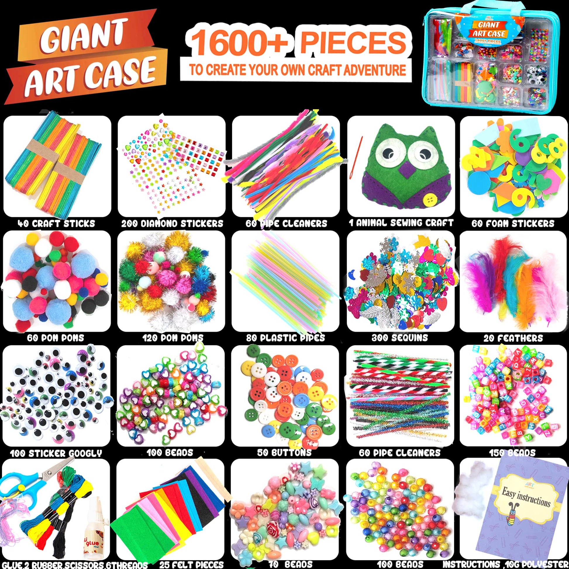 Arts and Crafts Supplies for Kid - 1600+Pcs Craft Kits for Kids - DIY School Craft Project for Kids Age 4 5 6 7 8-12 Christmas Gifts for Girls