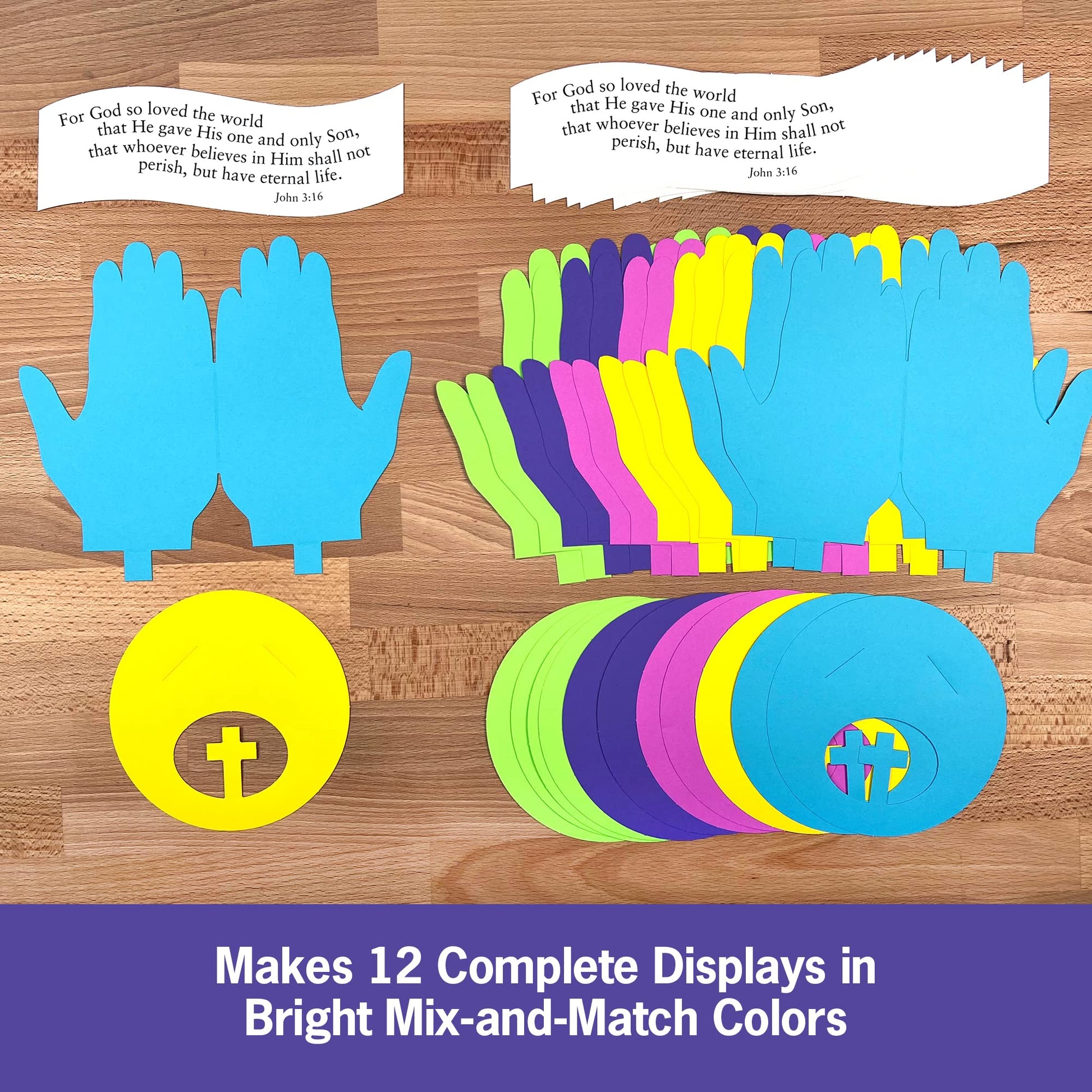 FreshCut Crafts John 3:16 Punch-Out 3-D Paper Kit, 12 Colorful Tabletop Displays Bible Craft for Kids Ages 5 & Up, Perfect for Sunday School, Church