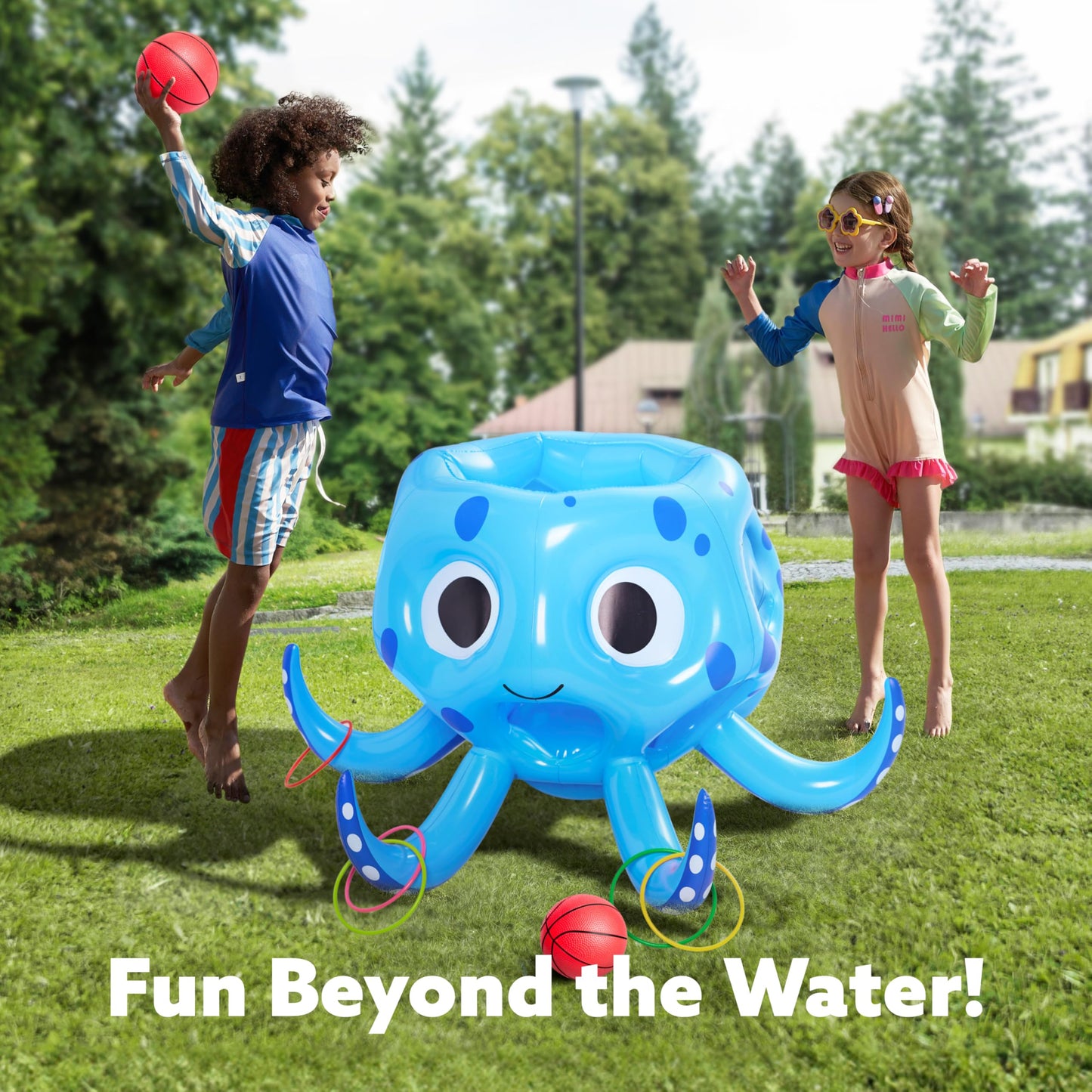 Sloosh Pool Toys, 2-in-1 Inflatable Float Water Game, Octopus Basketball Hoop Ring Toss Outdoor Swim Play, Toss Game Floating Swimming Pool Games