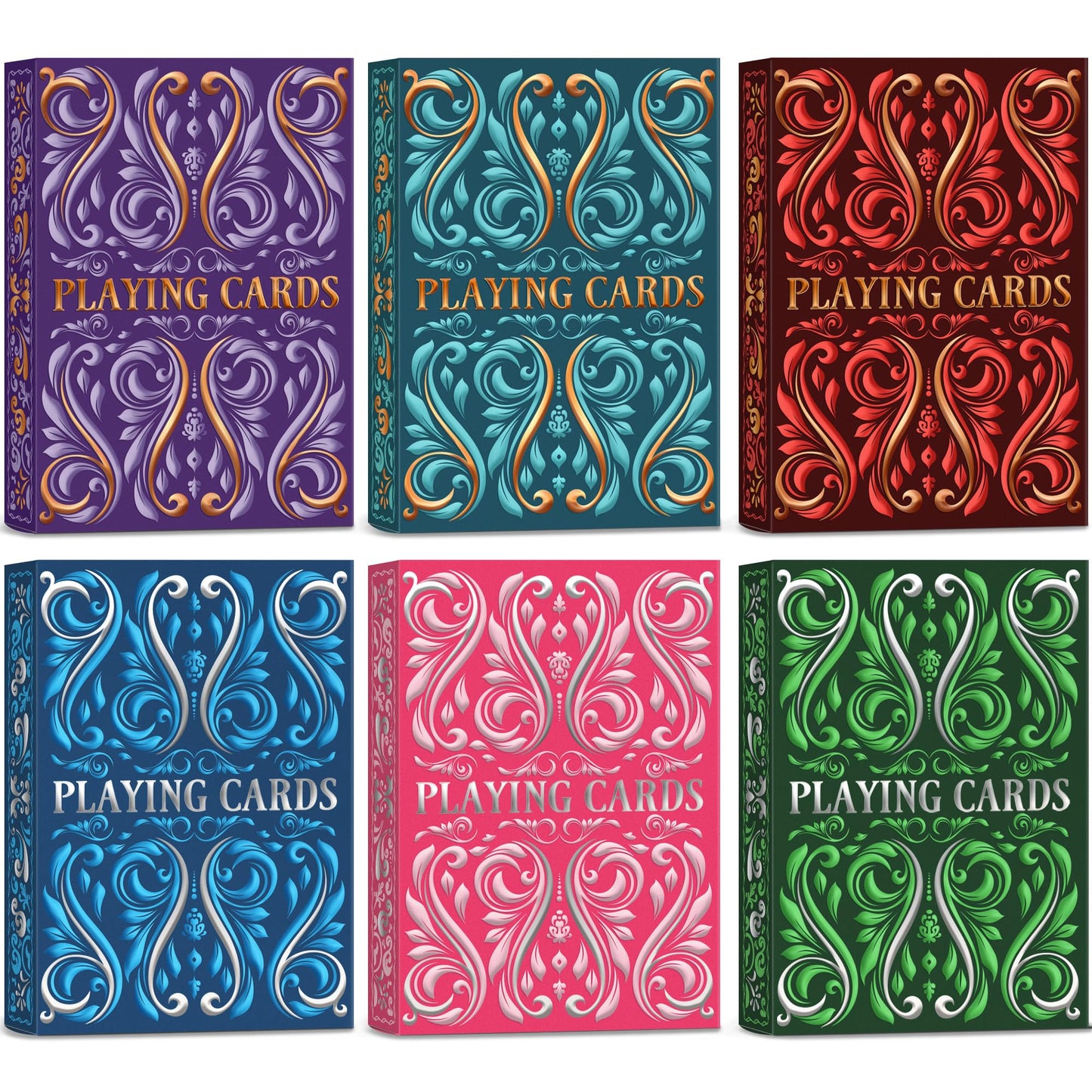 Playing Cards 6 Pack, Decks of Cards, Poker Size Standard Index Deck in 6 Unique Colors, Playing Cards Bulk for Family Game Night, Blackjack