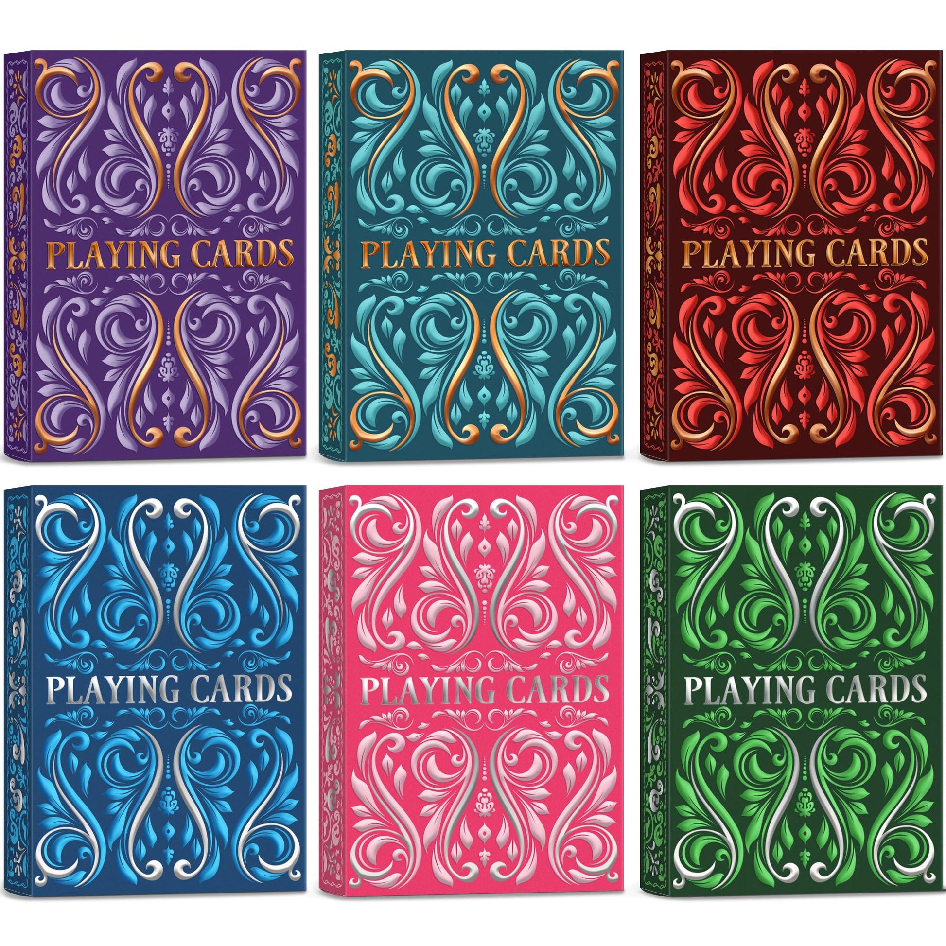 Playing Cards 6 Pack, Decks of Cards, Poker Size Standard Index Deck in 6 Unique Colors, Playing Cards Bulk for Family Game Night, Blackjack