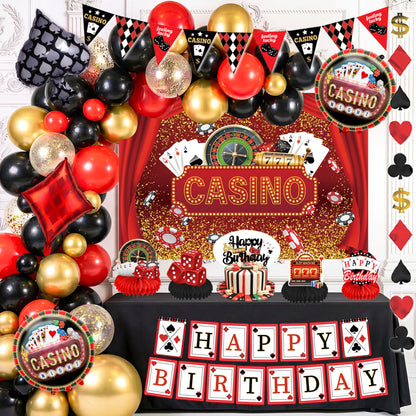 Casino Theme Party Decorations, happy Birthday banner, Las Vegas Party Decorations, casino Backdrop, Casino birthday Honeycomb Centerpieces, casino