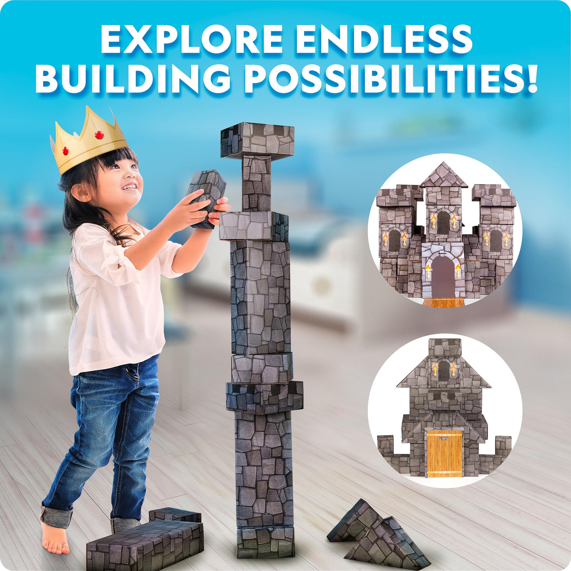 National Geographic Jumbo Cardboard Building Blocks - 45-Pc. Extra-Thick Cardboard Bricks for Kids, Build a Castle Play House, Indoor Playhouse, Large