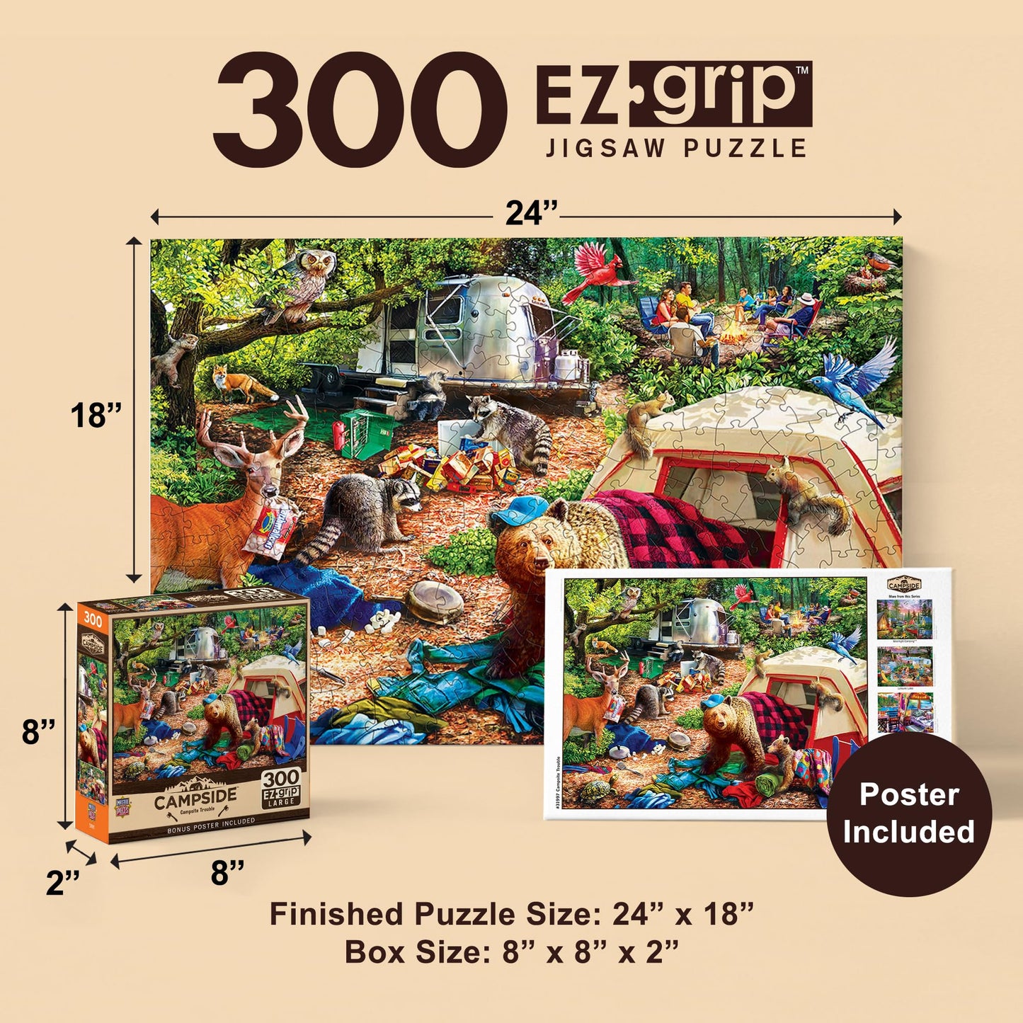 MasterPieces 300 Piece EZ Grip Jigsaw Puzzle - Campsite Trouble - 18"x24"
