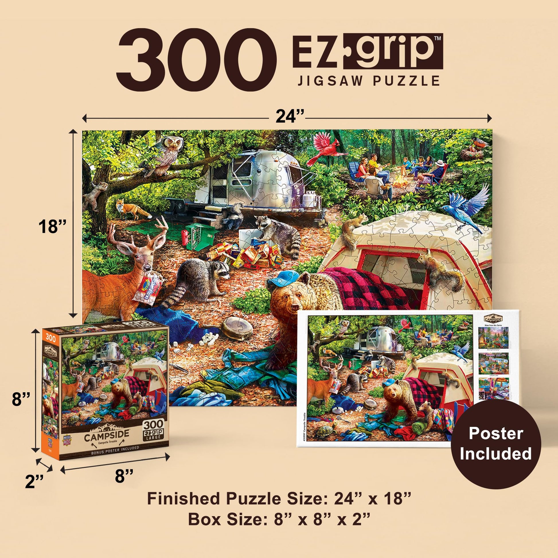 MasterPieces 300 Piece EZ Grip Jigsaw Puzzle - Campsite Trouble - 18"x24"