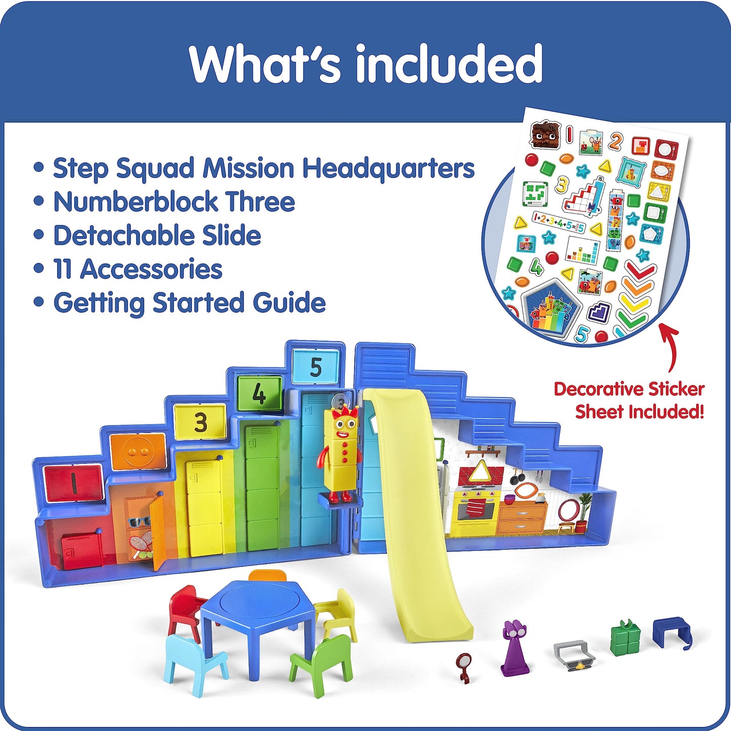 hand2mind Step Squad Mission Headquarters Playset - TV Show Action Figure Playset with 11 Accessories, Counting and Number Toys, for Toddlers and Kids