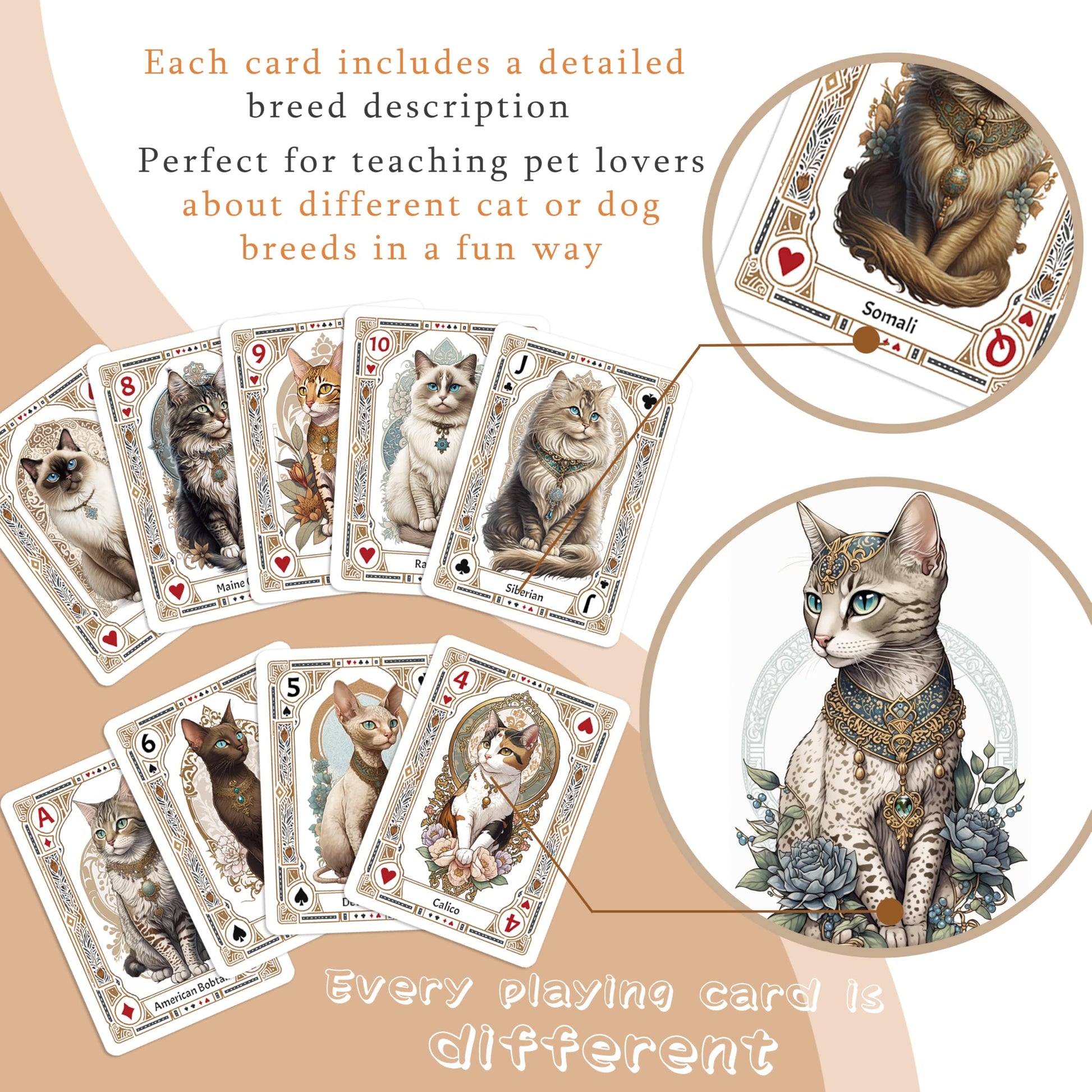 KOPPAL Vintage Cat Dog Portraits Playing Cards
