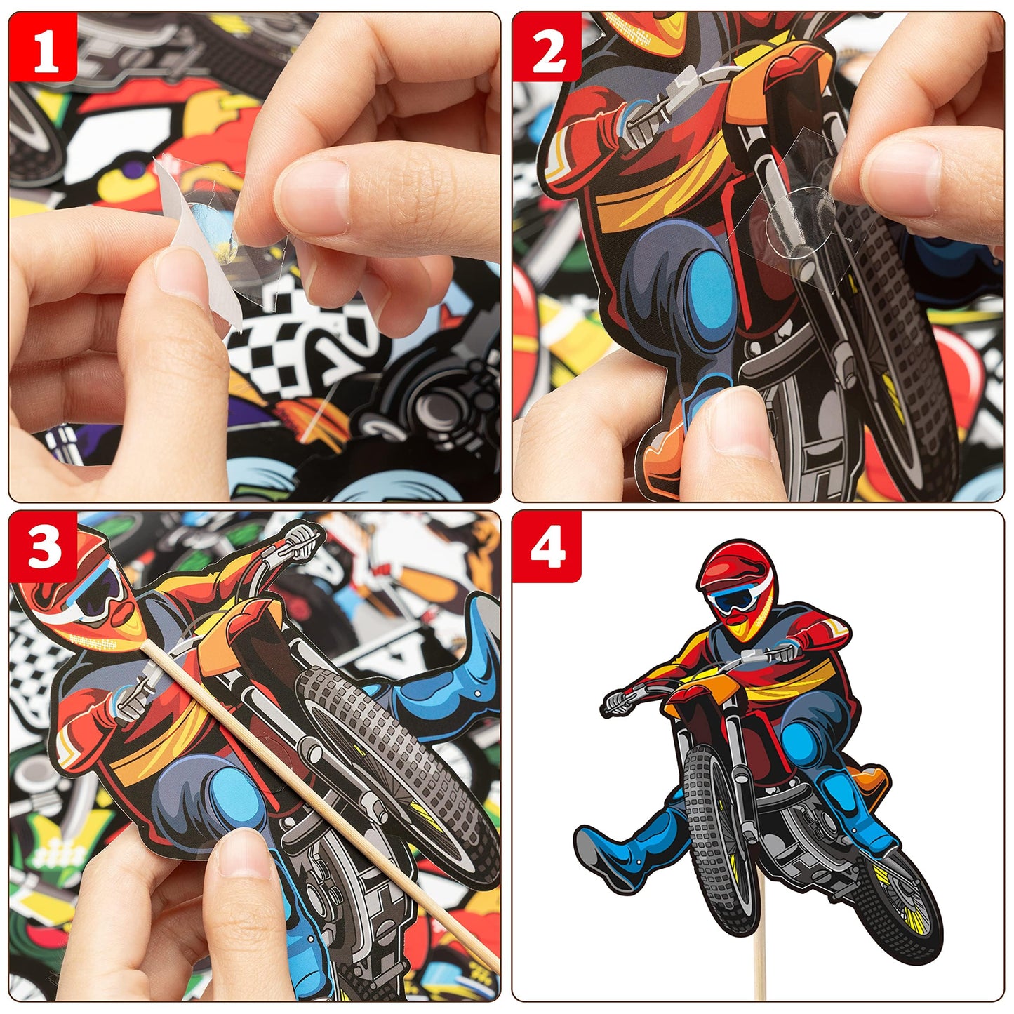 ANGOLIO Dirt Bike Birthday Party Centerpiece Sticks, 30Pcs Motocross Themed Party Table Toppers for Men Boys, Extreme Sports Racing Birthday Ideas