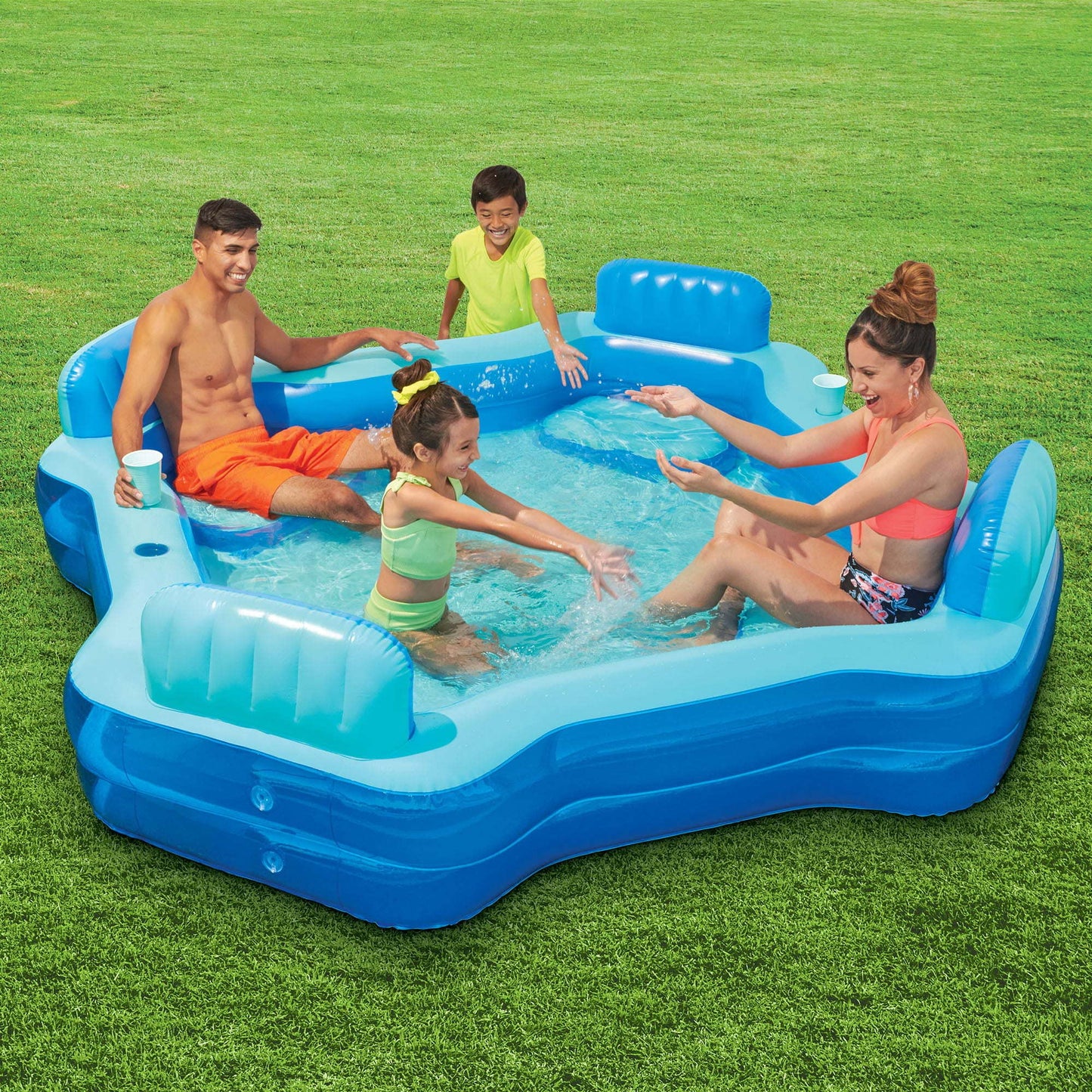 DUITYI Square Inflatable Deluxe Comfort Family Pool, Blue, Ages 6 and Up, Unisex