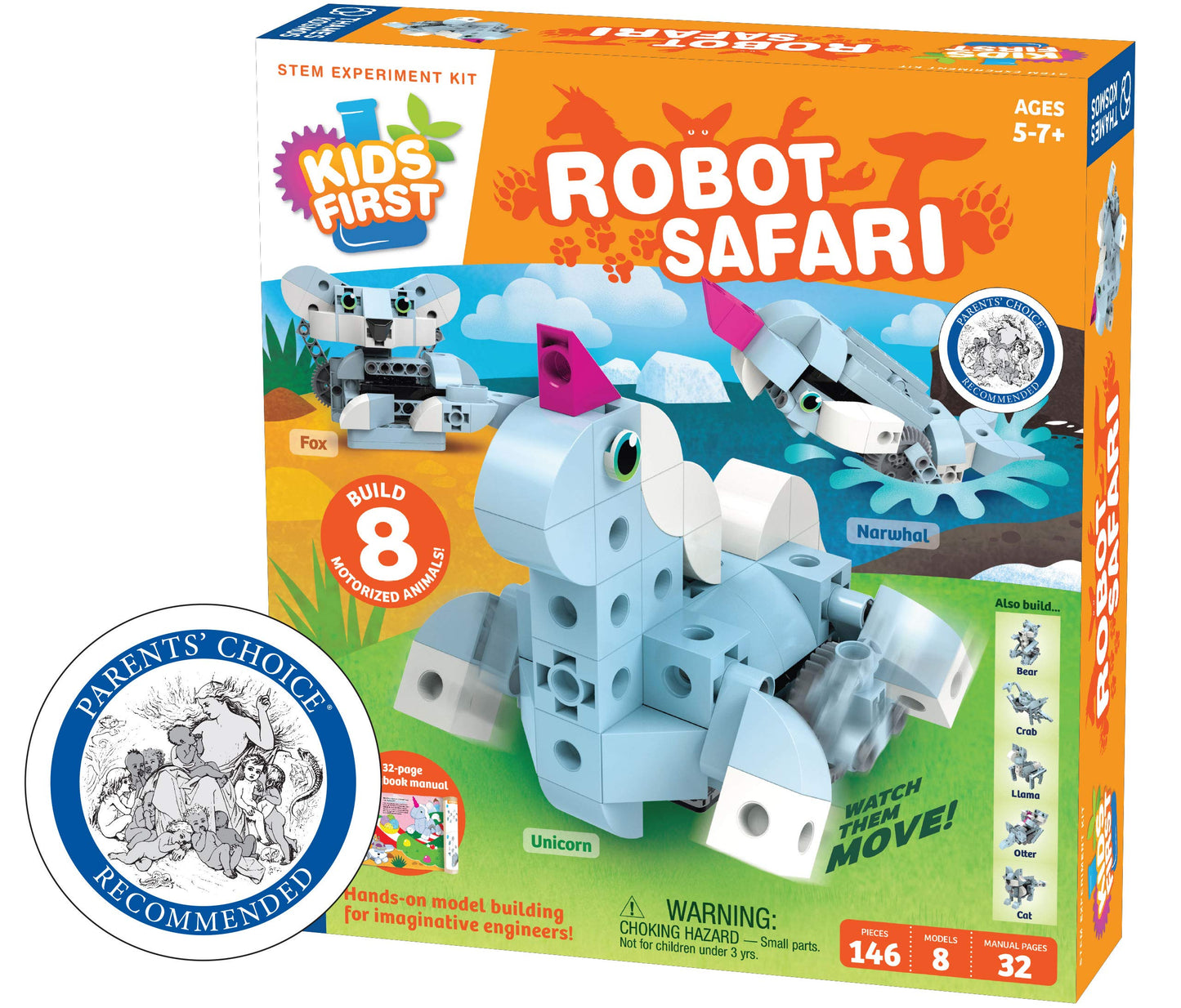 Thames & Kosmos Kids First: Robot Safari - Introduction to Motorized Machines Science Experiment Kit for Ages 5 to 7, Build 8 Robotic Animals