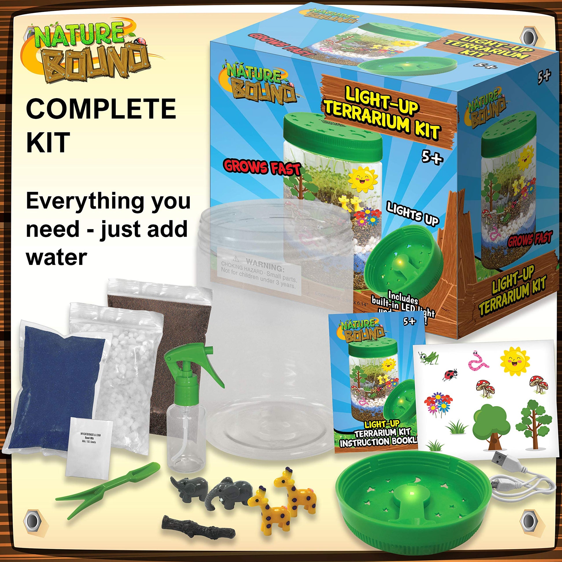 Nature Bound Light-Up Terrarium Kit with LED Light for Kids - Includes Puppy Animal Theme - STEM Science Kit for Boys & Girls - Plant Gardening Gifts