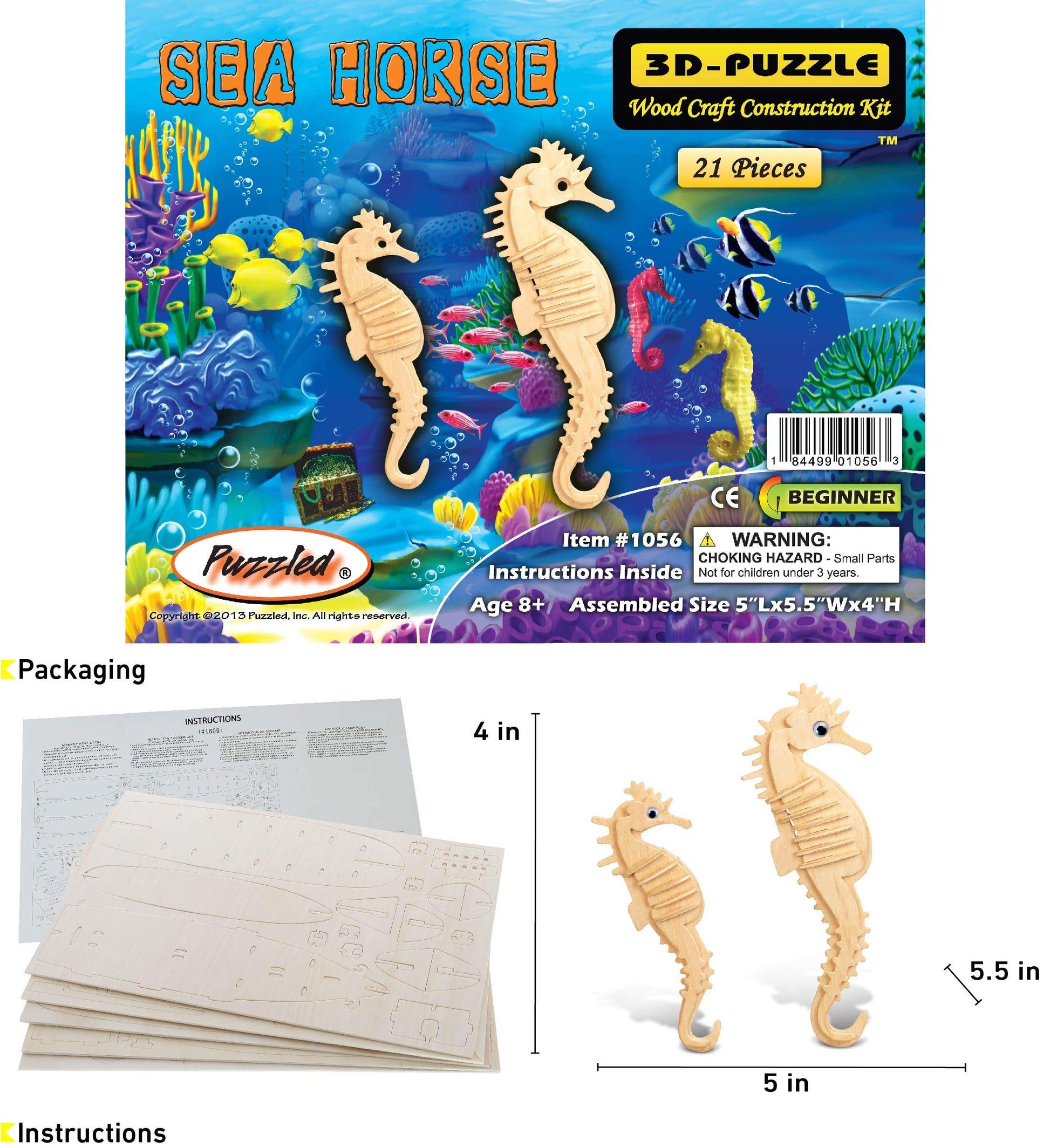 Puzzled Seahorse 3D Natural Wood Puzzles (21 Piece)
