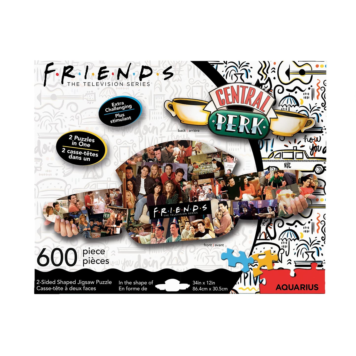 AQUARIUS Friends Central Perk Puzzle (2-Sided Shaped 600 Piece Jigsaw Puzzle) - Glare Free - Precision Fit - Officially Licensed Friends TV Show
