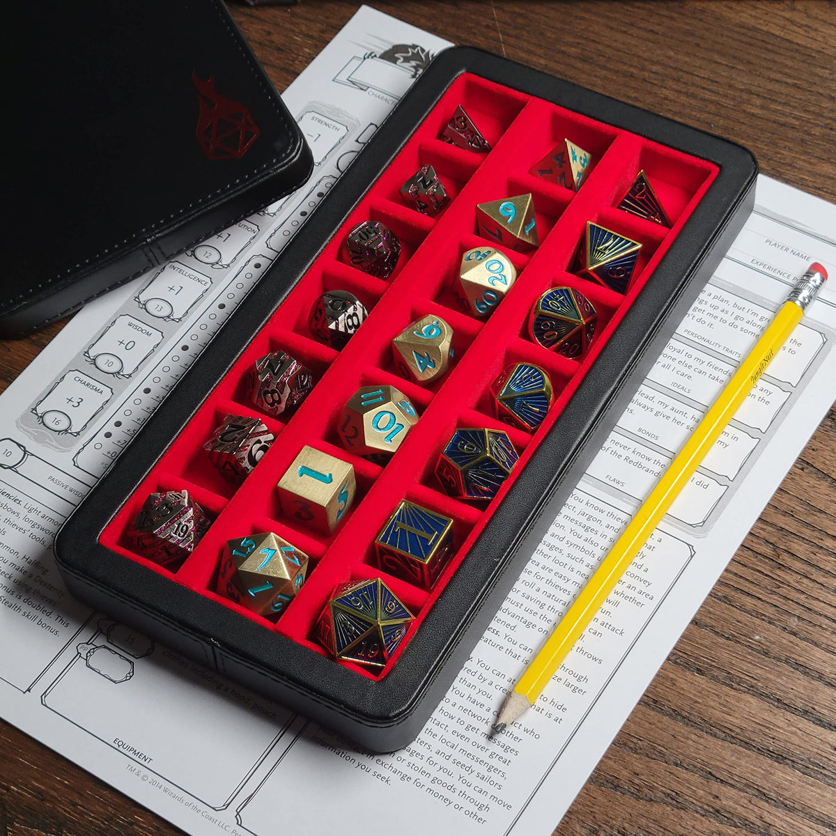 Forged Dice Co. Reliquary Large Divided Dice Case with Dice Tray for Polyhedral Dice Sets - 21 Felt-Lined Chambers - Magnetic Lid Closure - Metal Dice