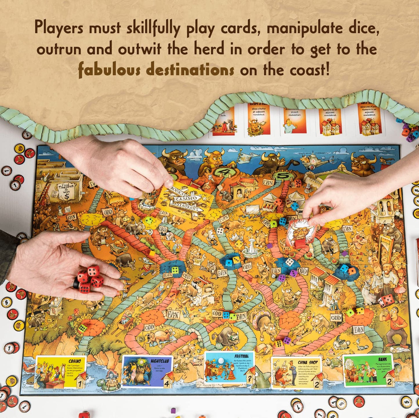 Calliope Games Running with the Bulls - Dice & Board Game - For Game Night - 2-6 Players