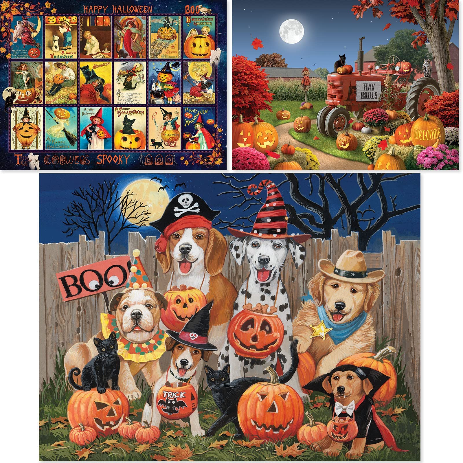 Bits and Pieces - Value Set of (3) 300 Piece Jigsaw Puzzles for Adults - Each Puzzle Measures 18" x 24" - 300 pc Large Piece Halloween Jigsaws by