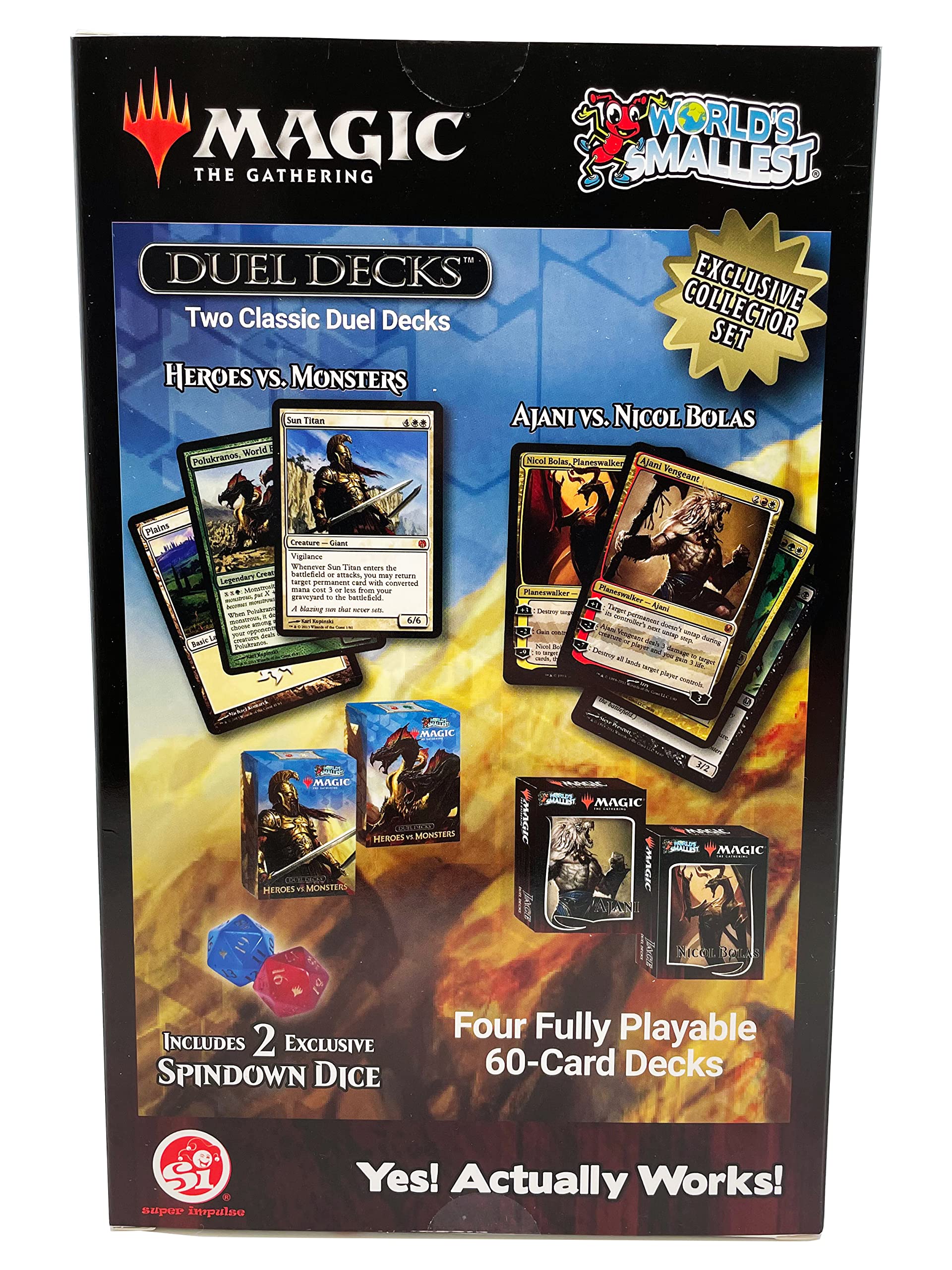 World's Smallest Magic: The Gathering Exclusive Collector Set Featuring Ajani VS. Nicol Bolas and Heroes VS. Monsters Duel Decks and Exclusive Playing