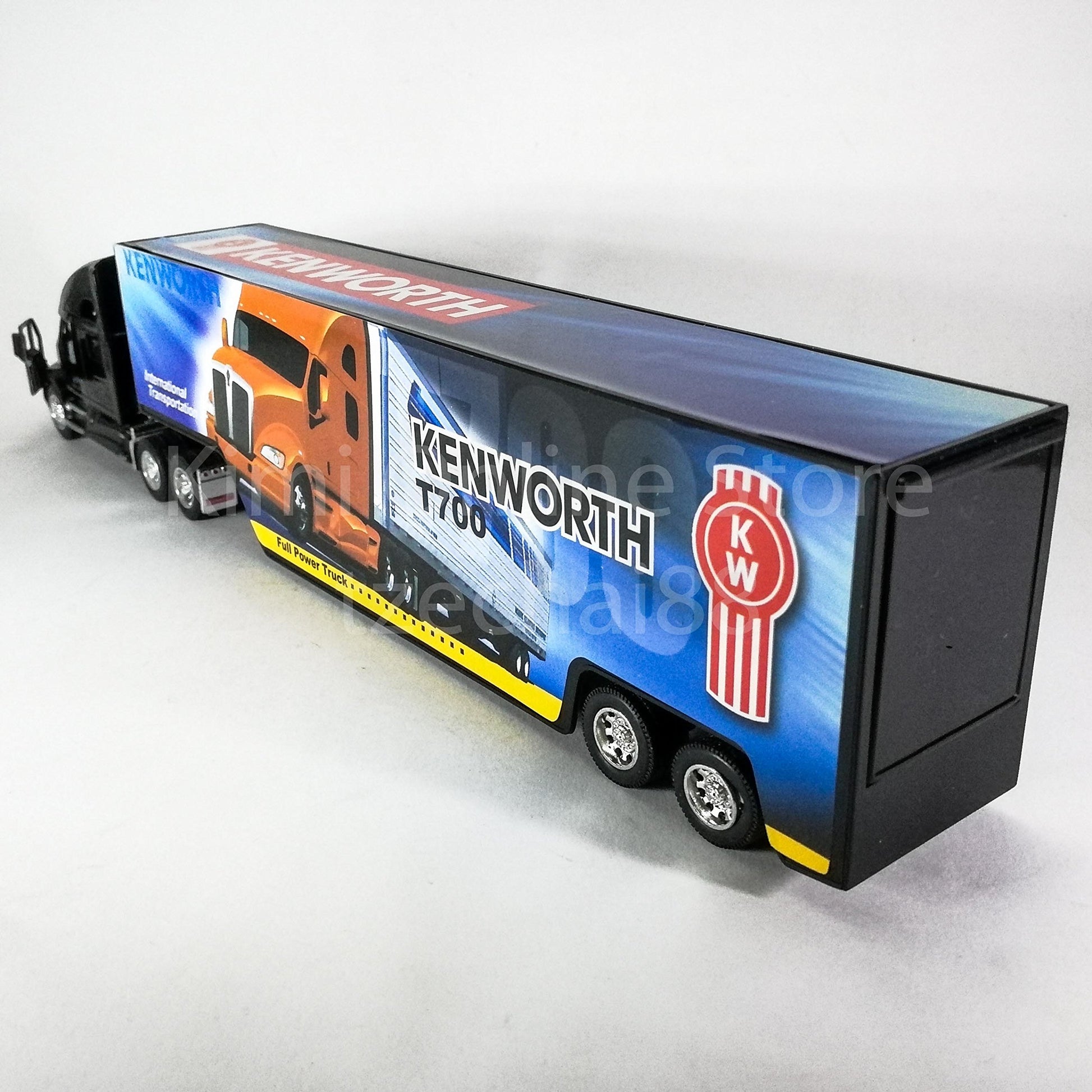 KiNSMART Kenworth T700 Container Truck, 1:68 Scale, Die Cast Metal Model, Black with Decals, Pullback Action