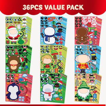 JOYIN 36 Pcs Christmas Make-a-face Sticker Sheets Make Your Own Xmas Characters Sticker with Santa Santa, Gnome, Reindeer, Snowman, for Kids Party