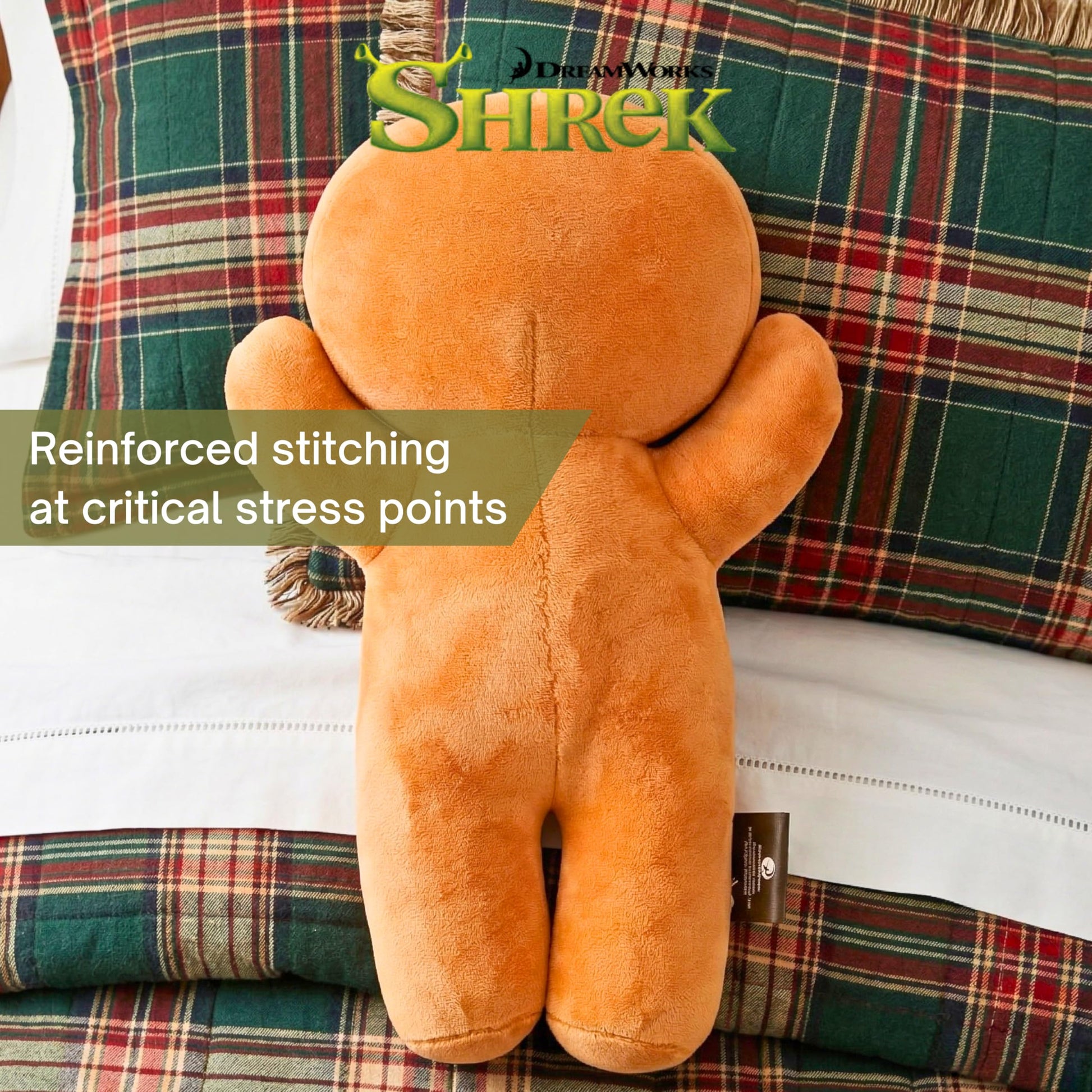 Shrek Gingy Gingerbread Man Bedding Super Soft Cozy Cuddle Pillow, (Officially Licensed Product) by Franco