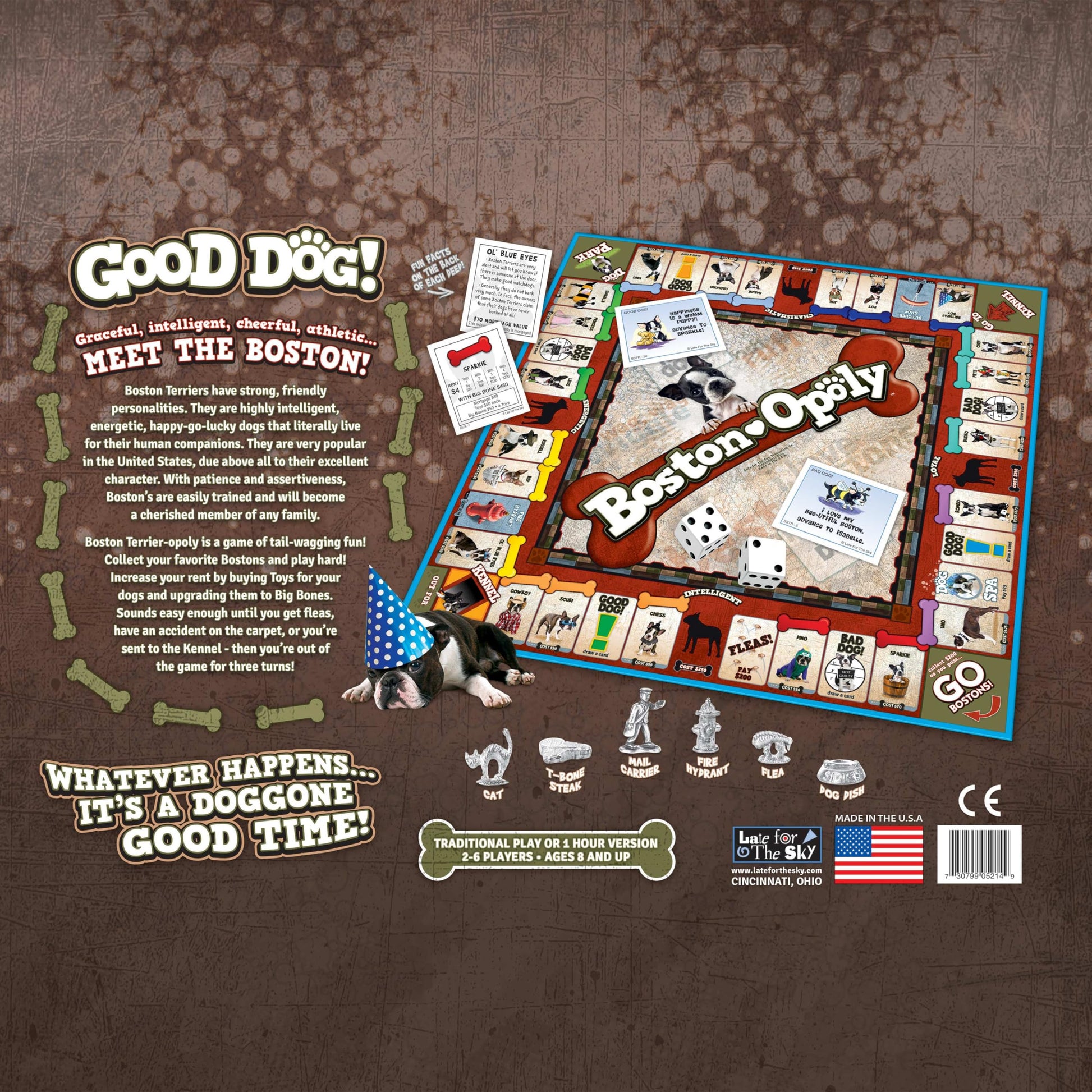 Late for The Sky Boston Terrier-Opoly Board Game for Dog Lovers, Family Strategy and Party Fun, 2-6 Players, Ages 8+, Collectible Tokens, Property