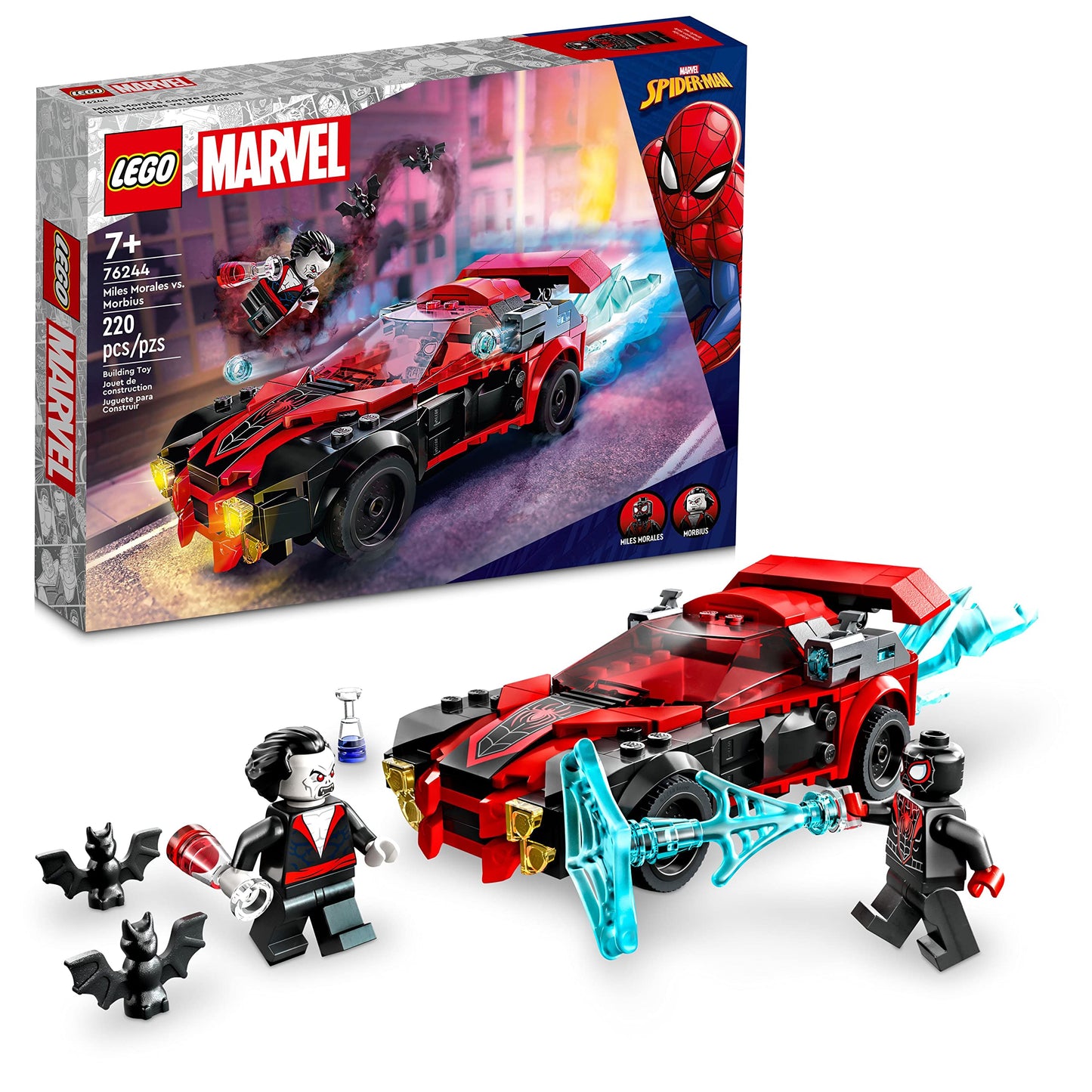 LEGO Marvel Spider-Man Miles Morales vs. Morbius 76244 Building Toy - Featuring Race Car and Action Minifigures, Adventures in The Spiderverse, Movie