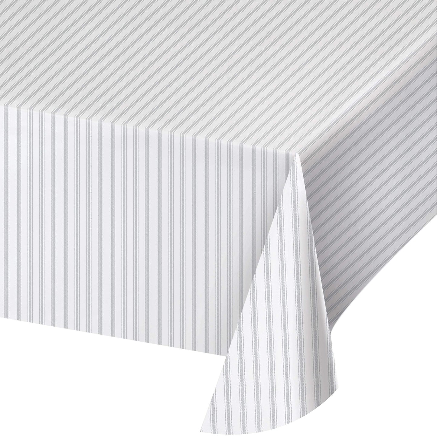 Gray Ticking Stripe Plastic Tablecloth, 1 ct