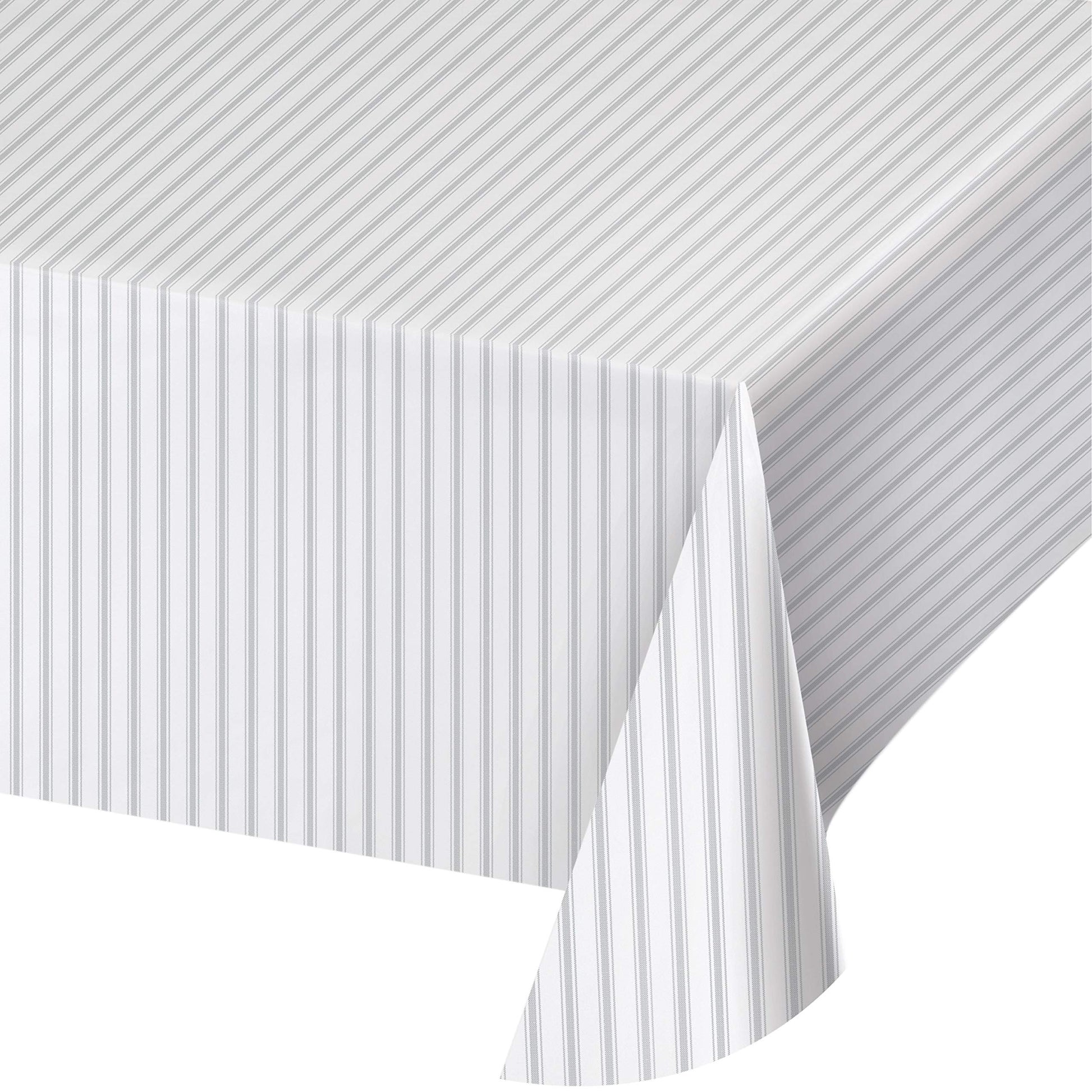 Gray Ticking Stripe Plastic Tablecloth, 1 ct