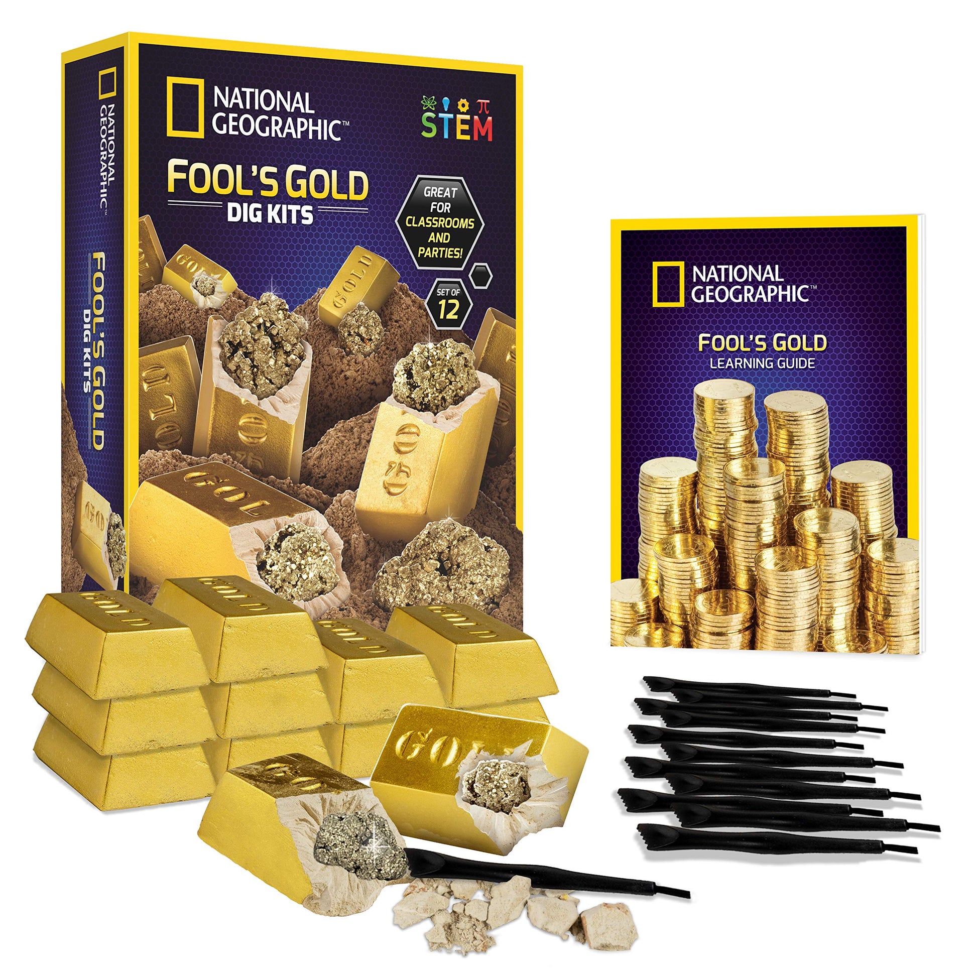 National Geographic Fool's Gold Dig Kit with 12 Gold Bar Dig Bricks