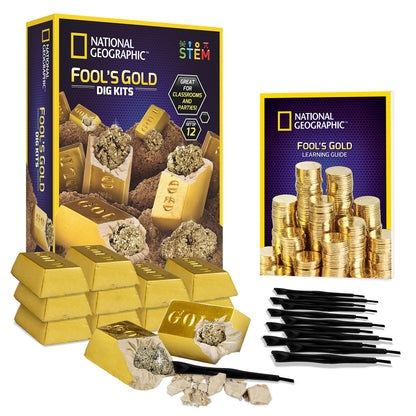 National Geographic Fool's Gold Dig Kit with 12 Gold Bar Dig Bricks
