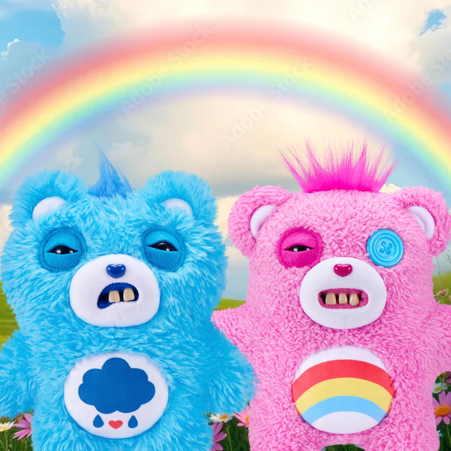 Fuggler Care Bears 9-Inch Plush Toy (Grumpy Bear) by ZURU - Funny Ugly Monster Stuffed Animal with Human-Like Teeth, Collectible Plush for Kids