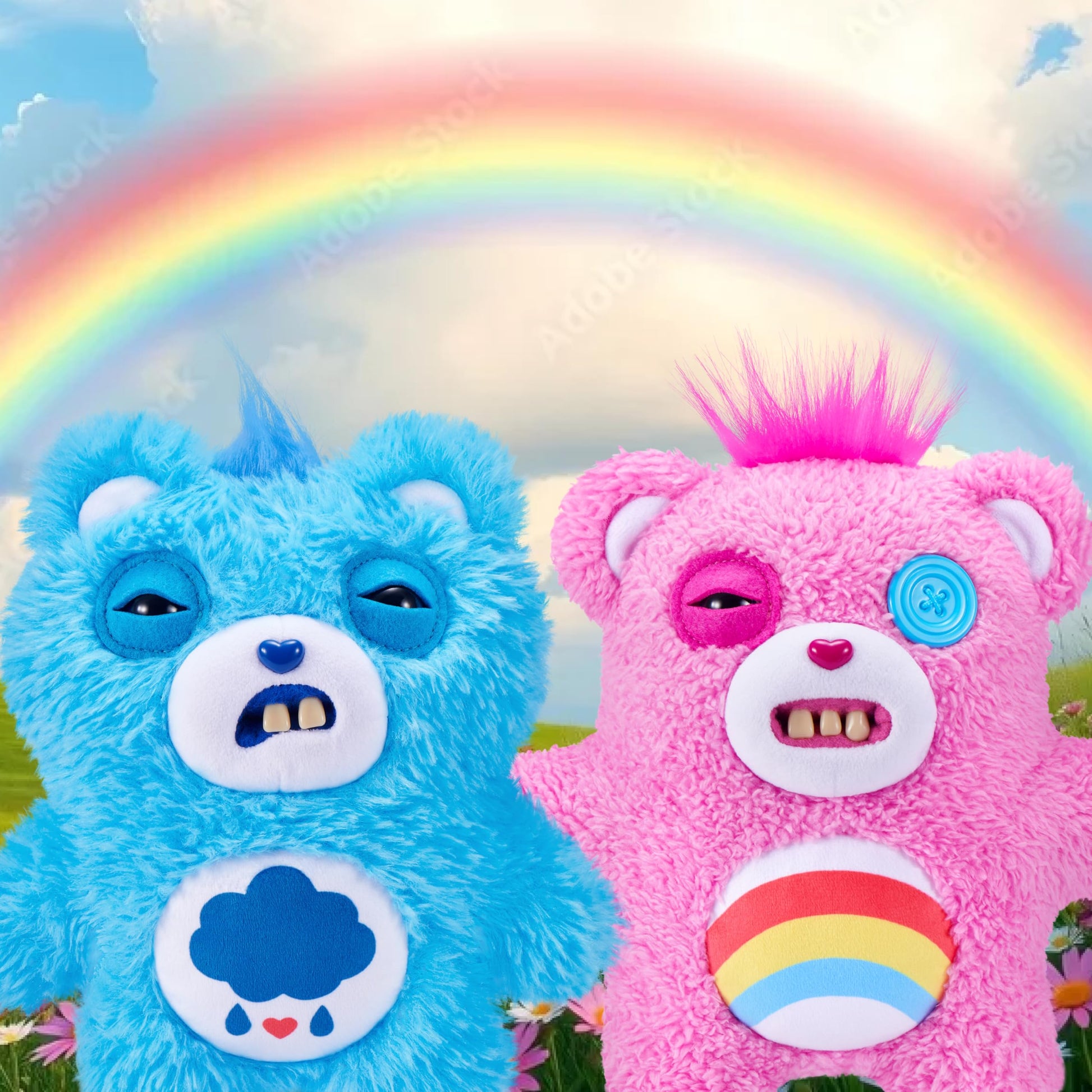 Fuggler Care Bears 9-Inch Plush Toy (Grumpy Bear) by ZURU - Funny Ugly Monster Stuffed Animal with Human-Like Teeth, Collectible Plush for Kids