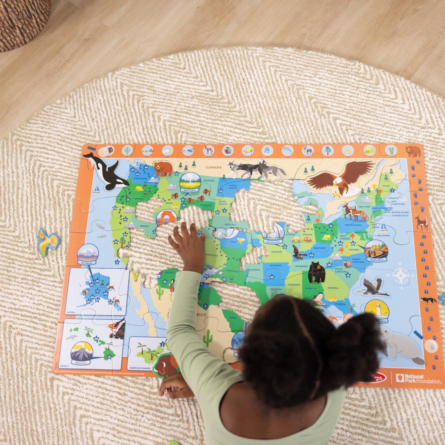 Melissa & Doug National Parks U.S.A. Map Floor Puzzle - 45 Jumbo and Animal Shaped Pieces, Search-and-Find Activities, Park and Animal ID Guide - FSC