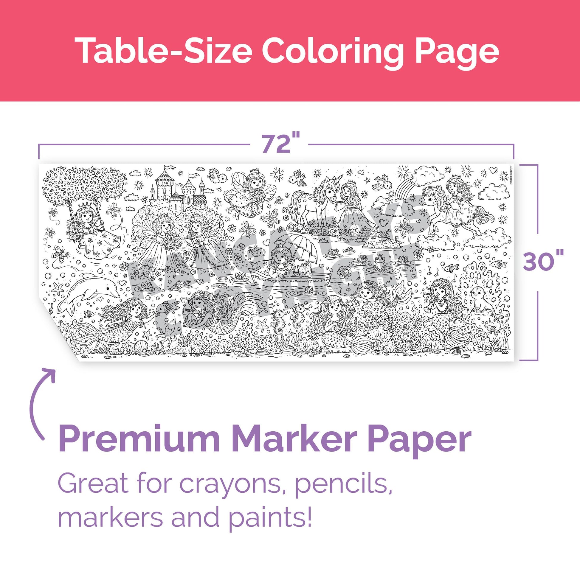 KangaToys Large Coloring Poster Ages 4 and Up Princess Theme 30 x 72 Inches Rolled Ideal Size for Parties and Group Activities