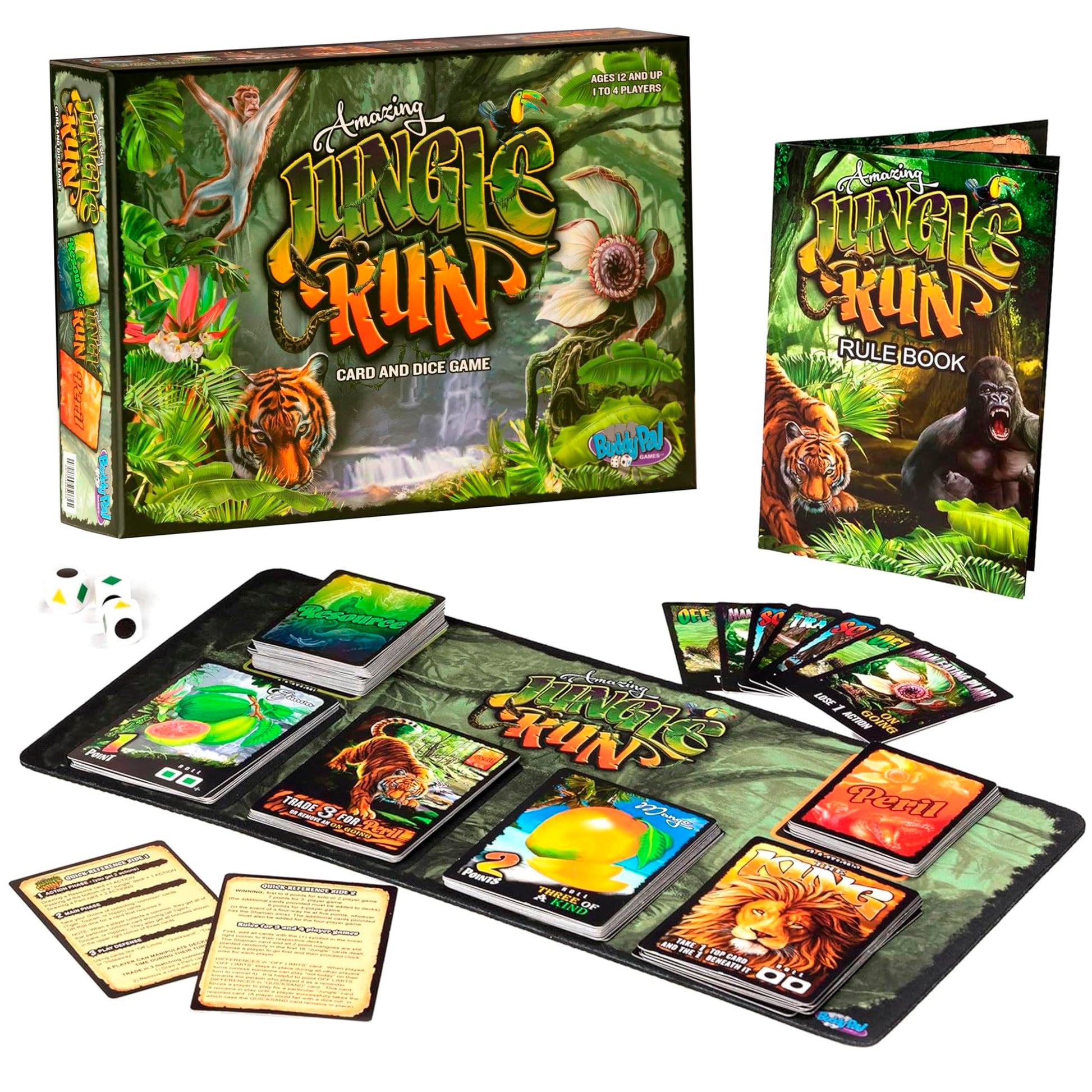 Buddypalgames Amazing Jungle Run Card & Dice Game with Playmat. 1 to 4 Players, 12 and up.