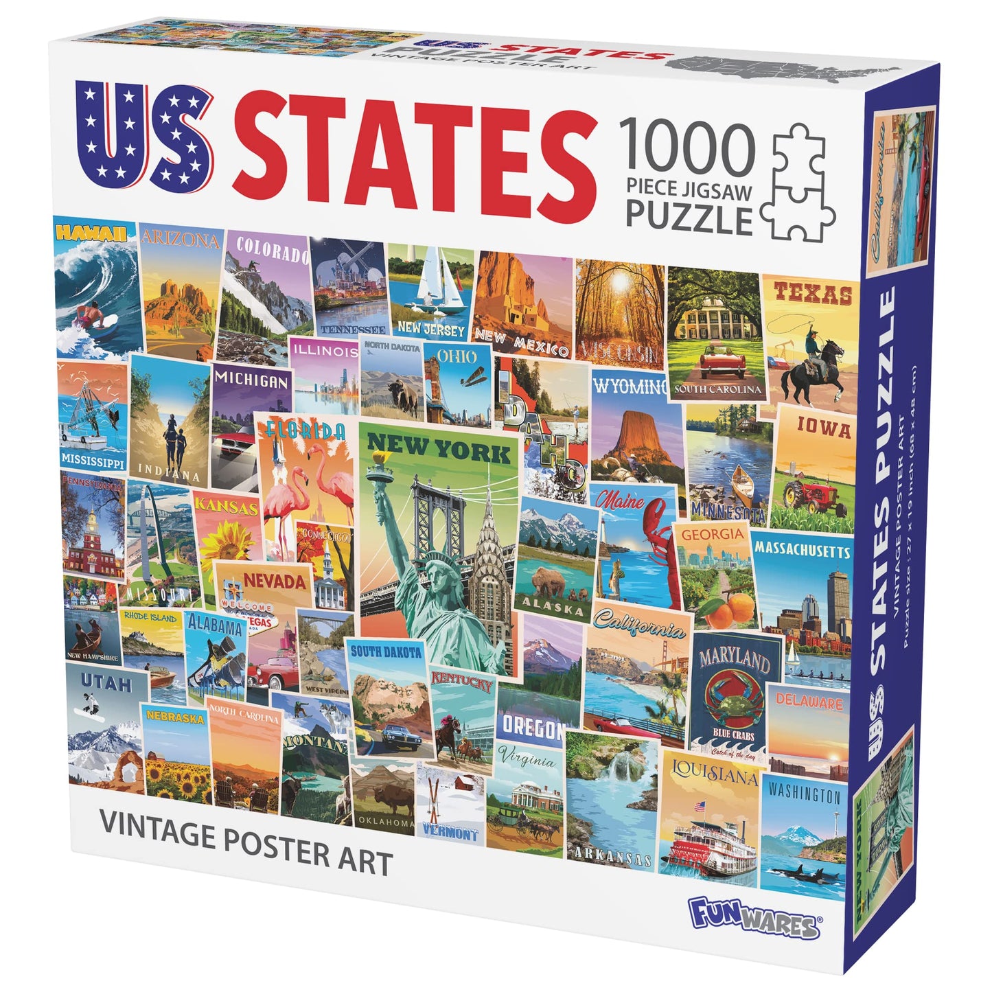 Funwares US States Puzzle, 1000 Piece Jigsaw, All 50, Vintage Poster Art