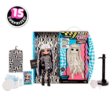LOL Surprise OMG Lights Groovy Babe Fashion Doll with 15 Surprises Accessories Set | Includes Fashion Doll and Magic Black Light Surprises| for Girls