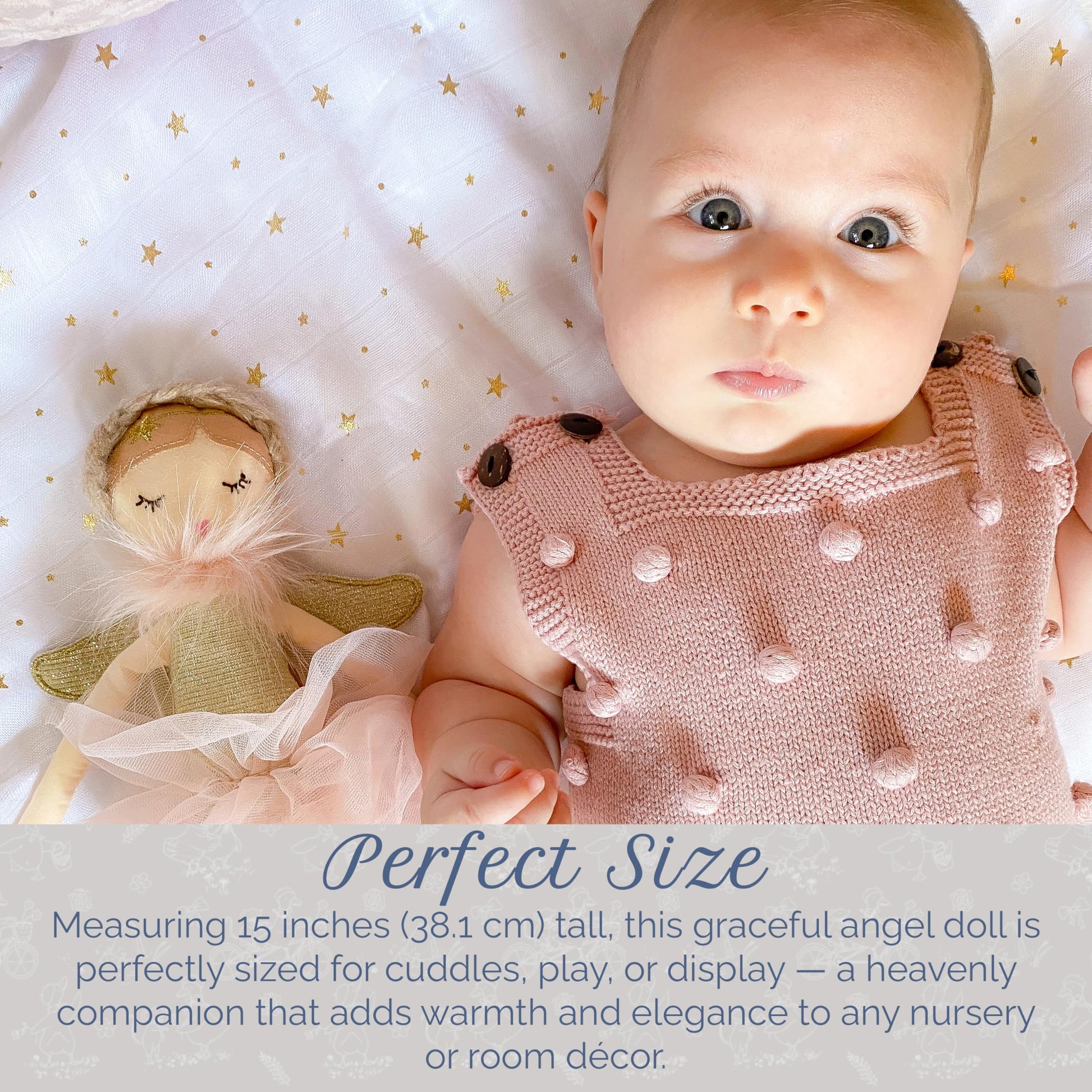 MON AMI Angel Stuffed Doll - 15", Soft Elegant Plush Doll for Little Girls, Use as Toy or Room Decor