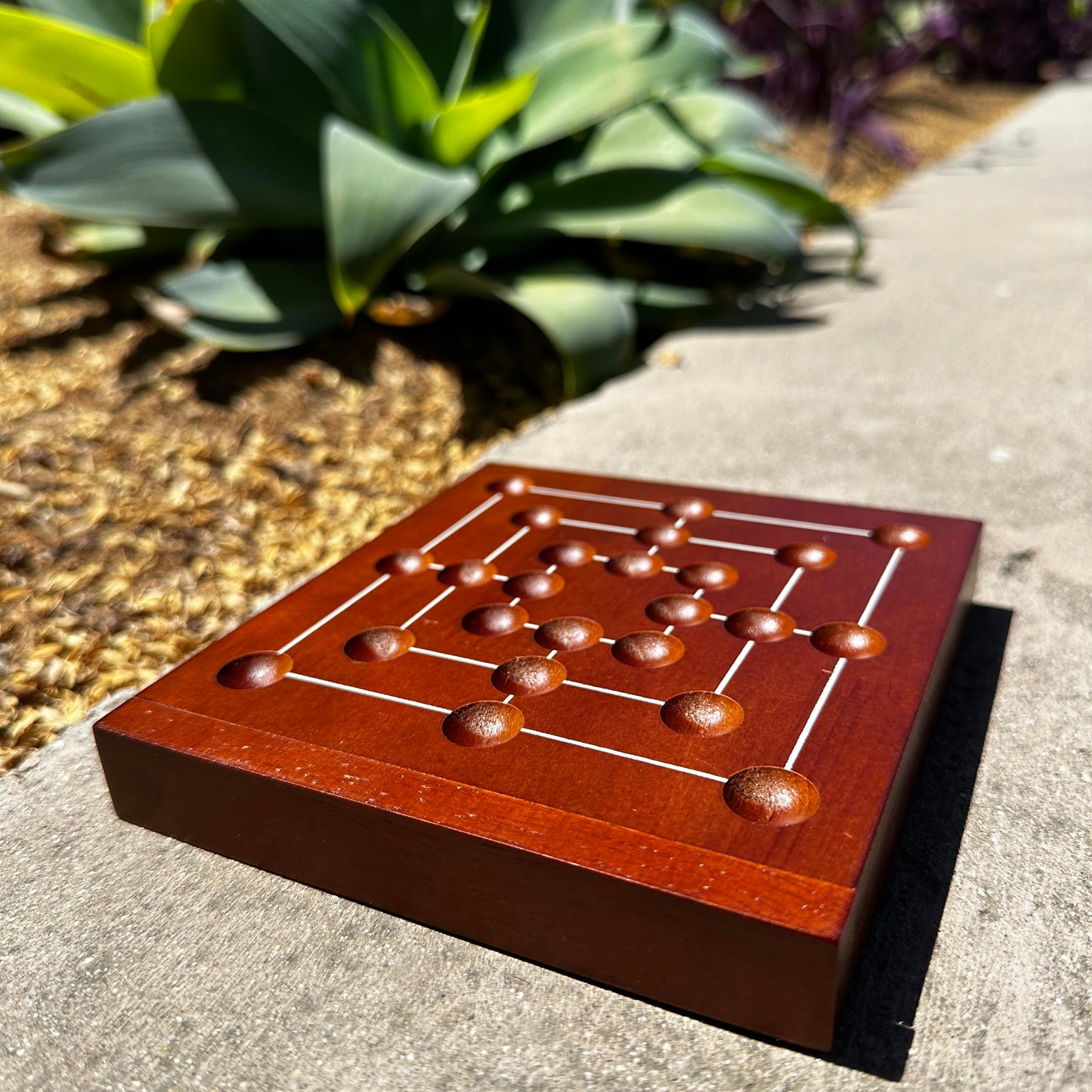 WE Games Nine Men's Morris Board Game, 5 inch Travel Size - Solid Wood Board with Magnetic Closure, 9 Clear & 9 Blue Marbles, Classic 2-Player