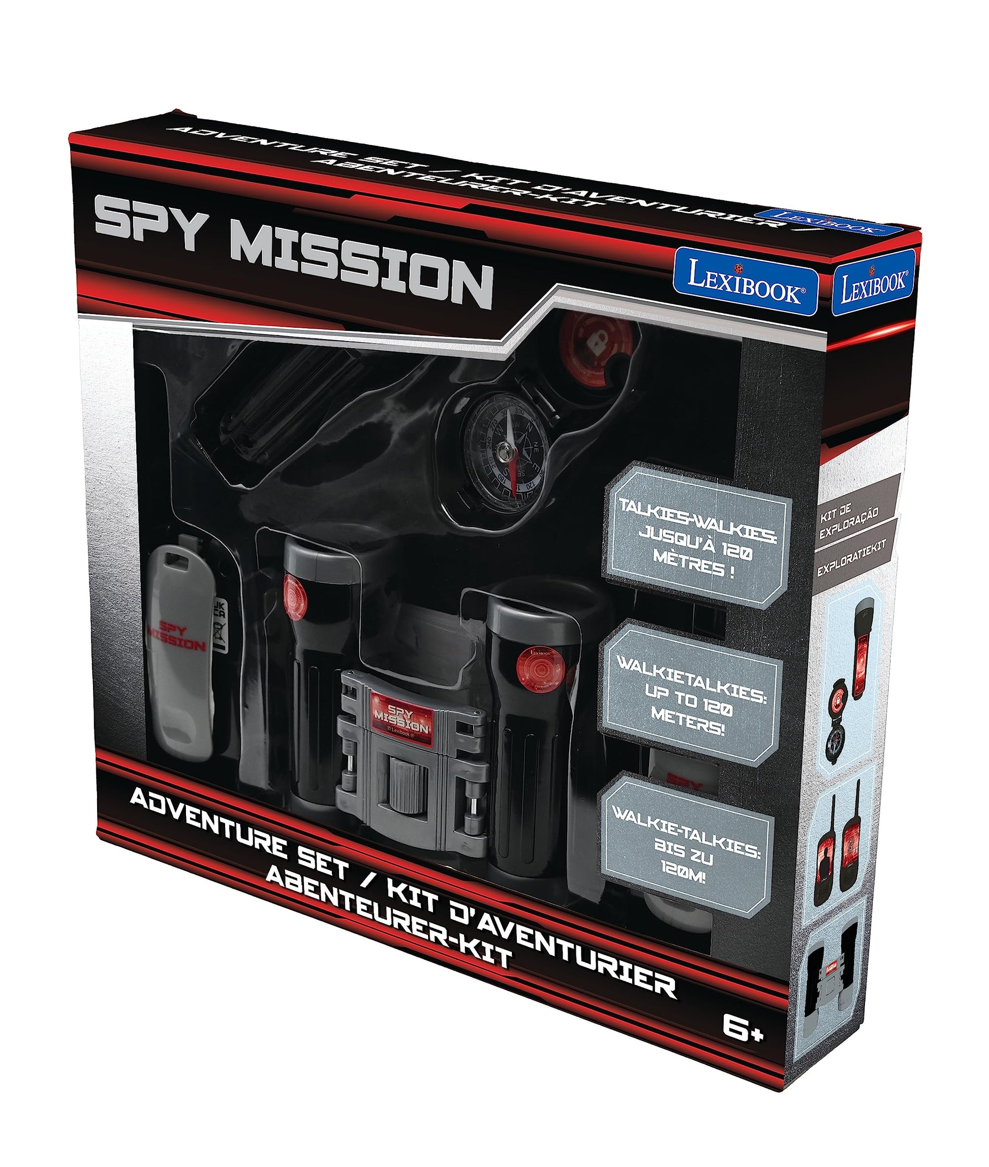 LEXiBOOK Spy Mission - Adventurer Set for Children, Walkie-Talkies 400 ft, Binoculars, Compass, Torchlight, RPTW12SPY