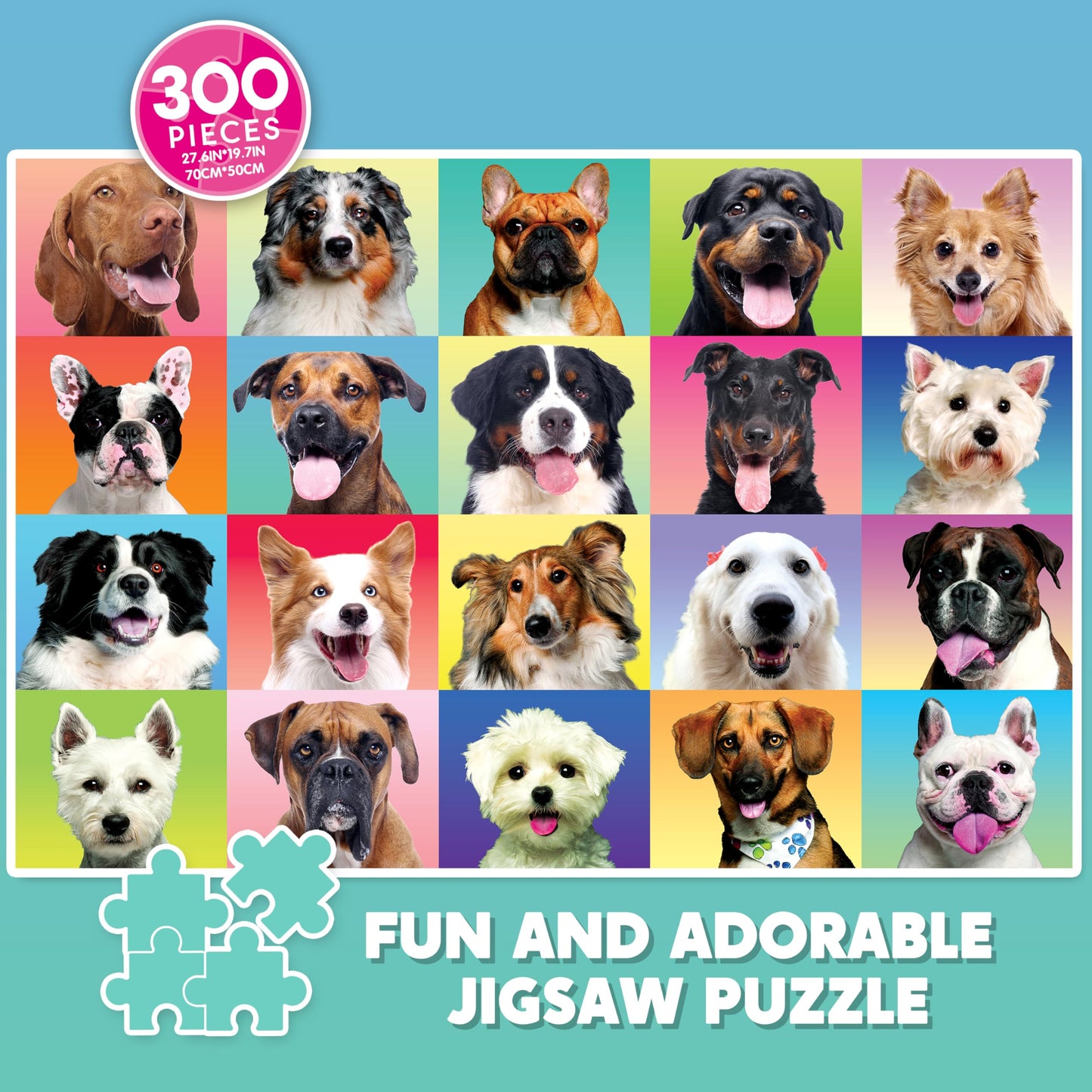 JOYIN 300 pcs Multicolor Dog Puzzles, Jigsaw Puzzle for Kids and Adults(27.6" x 19.7"), Puppy Theme Puzzles for Toddlers, Collection Gift Home Art