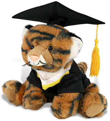 DolliBu Squat Tiger Graduation Plush Toy - Soft Tiger Plush Graduation Stuffed Animal Dress Up with Gown and Cap with Tassel Outfit - Gift