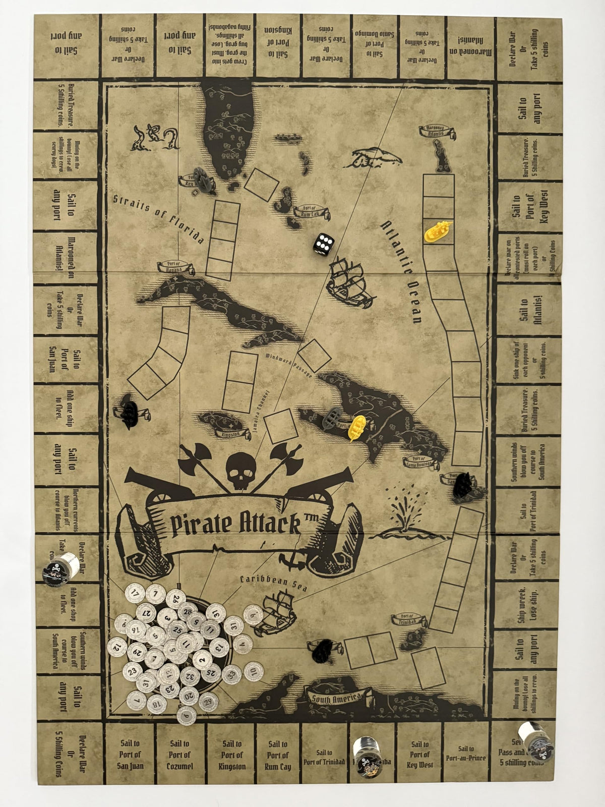 Pirate Attack Board Game, 2-3 Players, Strategic Port Control Game