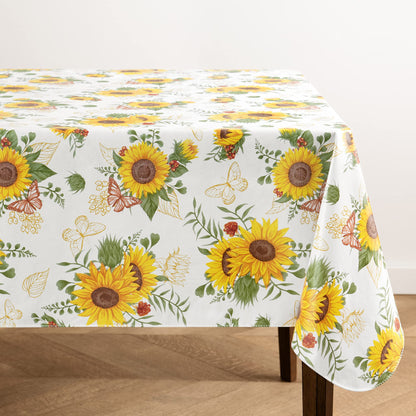 Elrene Home Fashions Sunflower Season Vintage Floral Water- and Stain-Resistant Vinyl Tablecloth with Flannel Backing, 60 Inches X 84 Inches